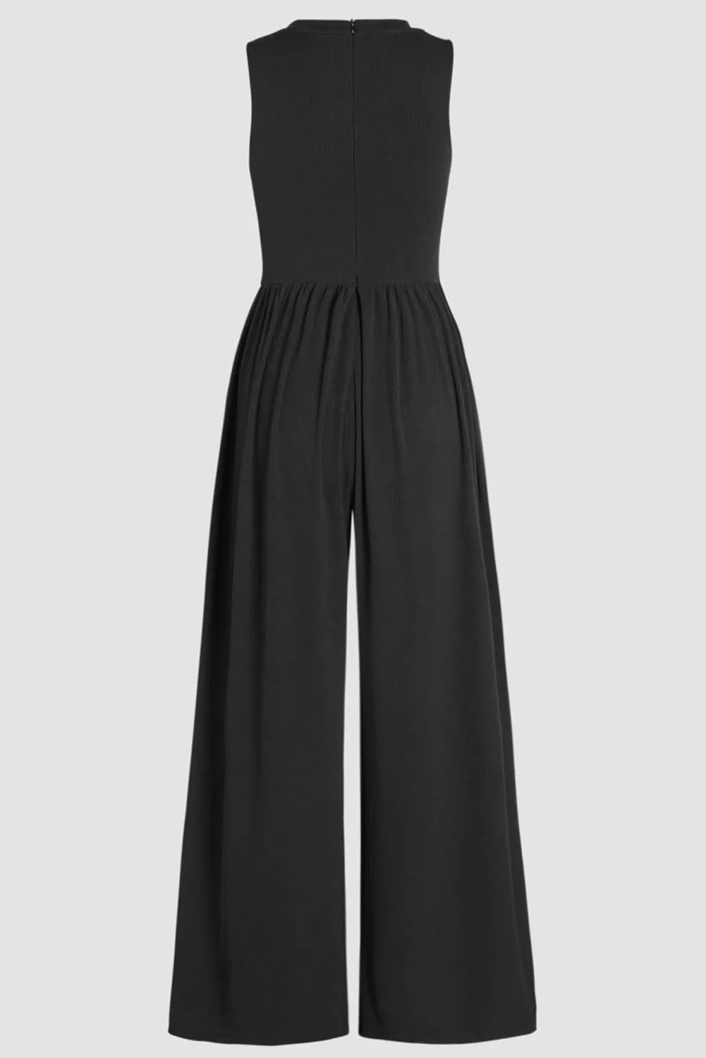 Black Cinched Waist Sleeveless Wide Leg Jumpsuit