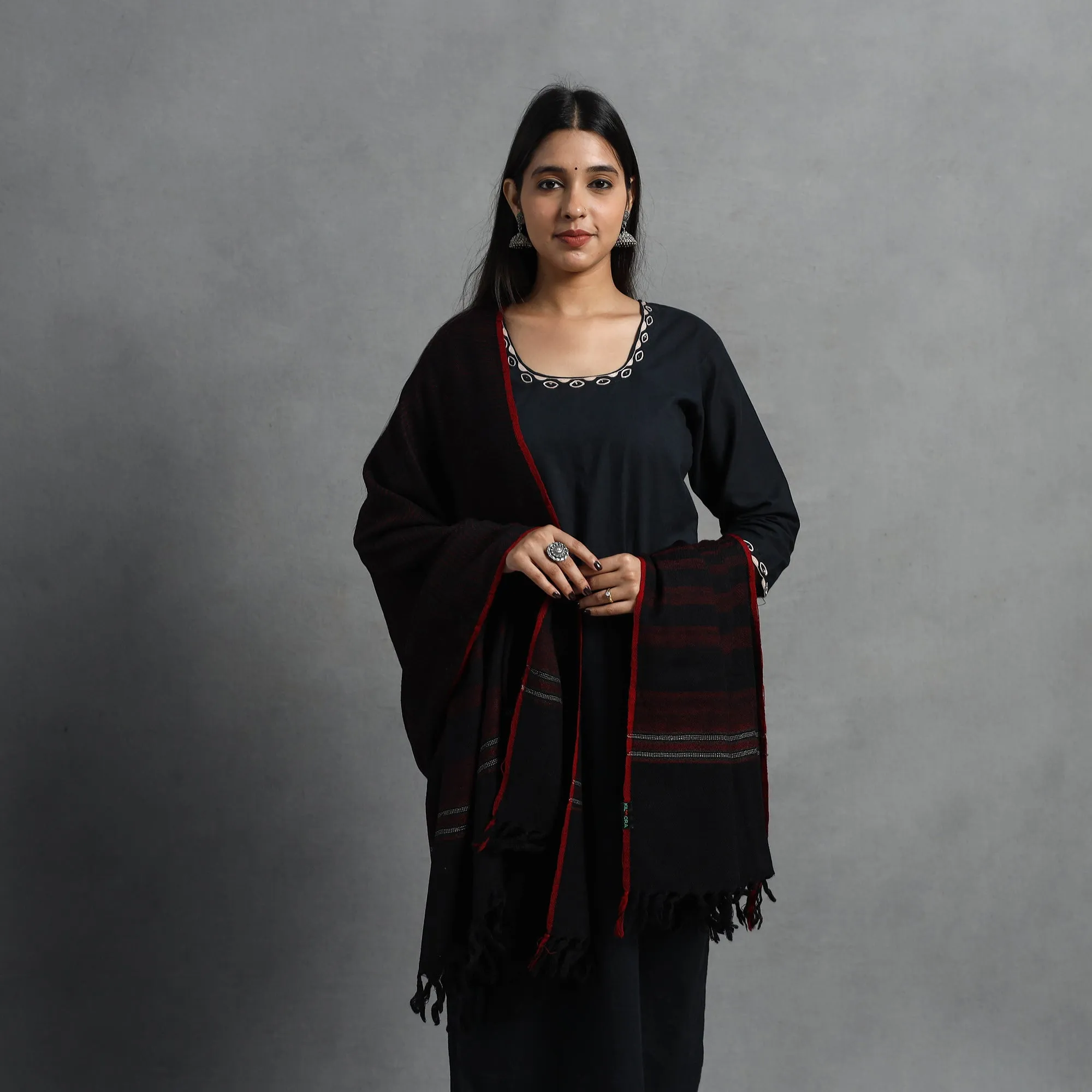 Black - Kumaun Handwoven Pure Merino Wool Shawl for Women 51