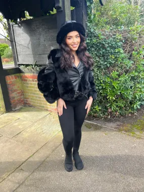 Black Luxury Fur Biker Style Jacket