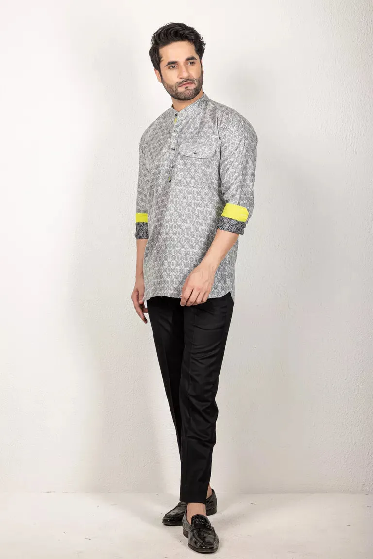 Black Woven Short Kurta