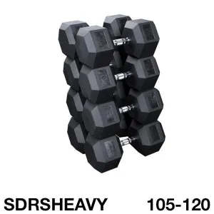 Body Solid 105 thru 120 lb Rubber Hex Dumbbell Set