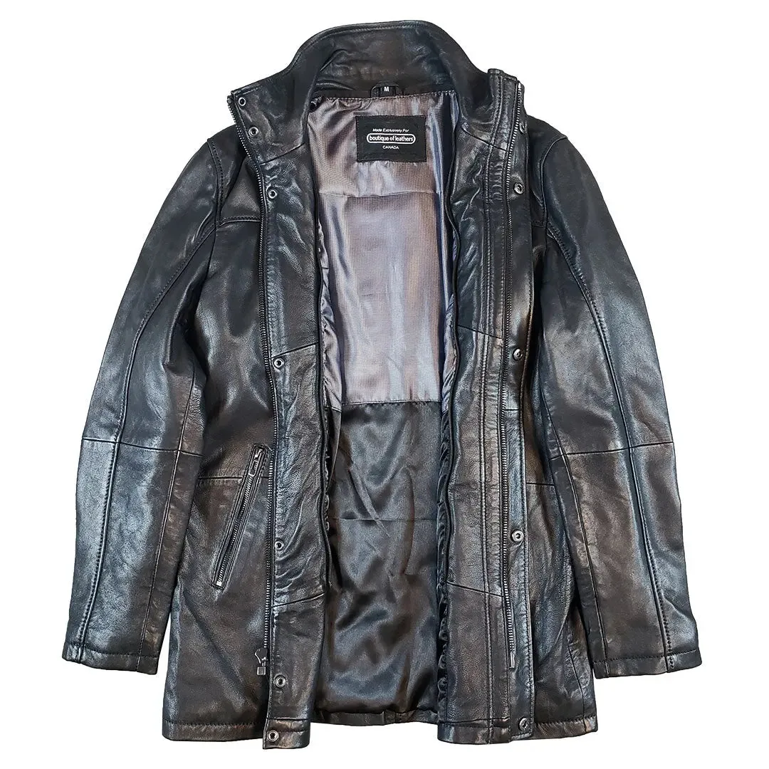 BOL Men's Long Leather Car Coat