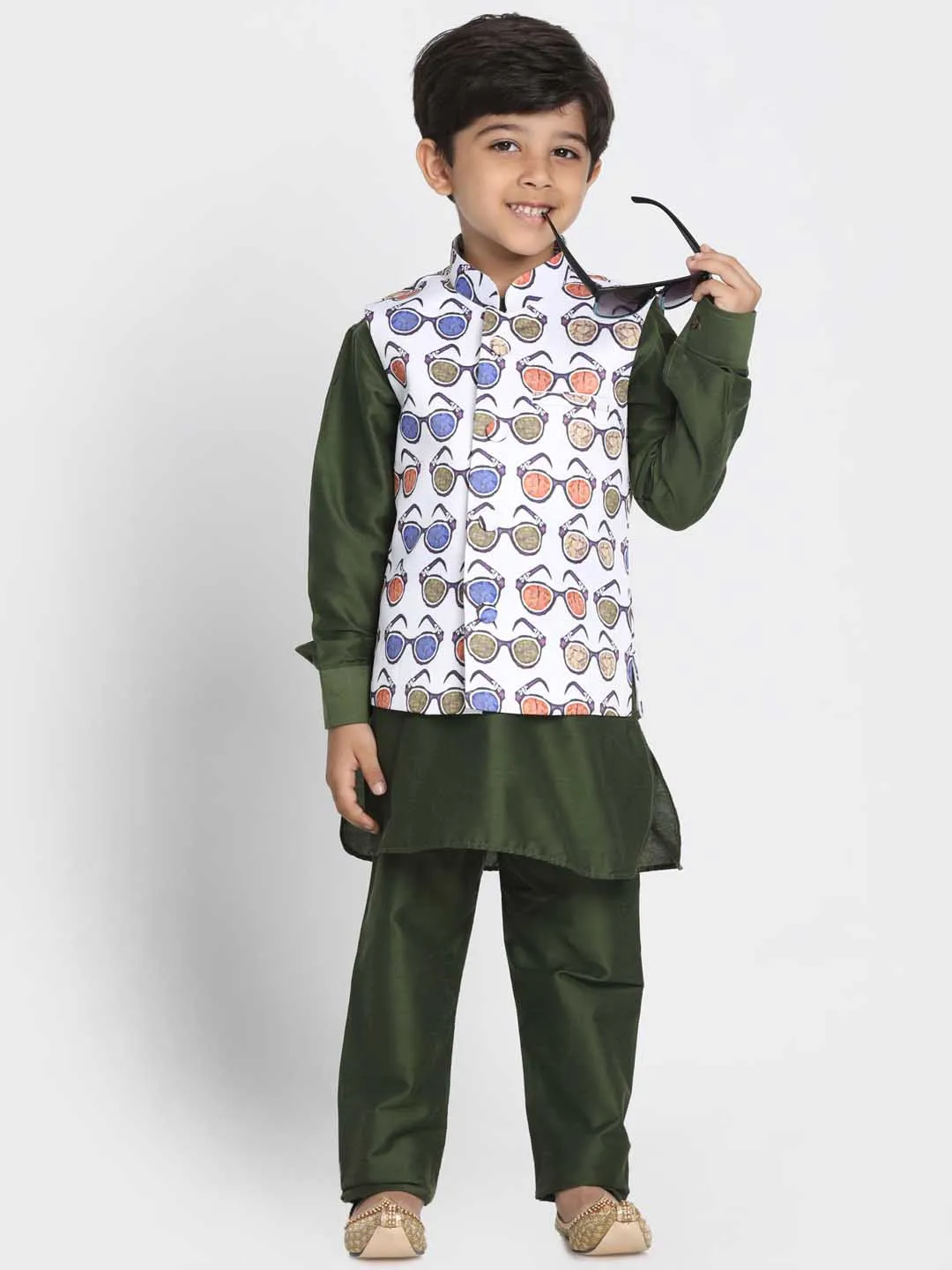 Boys' Quirky Chasma Print Nehru Jacket