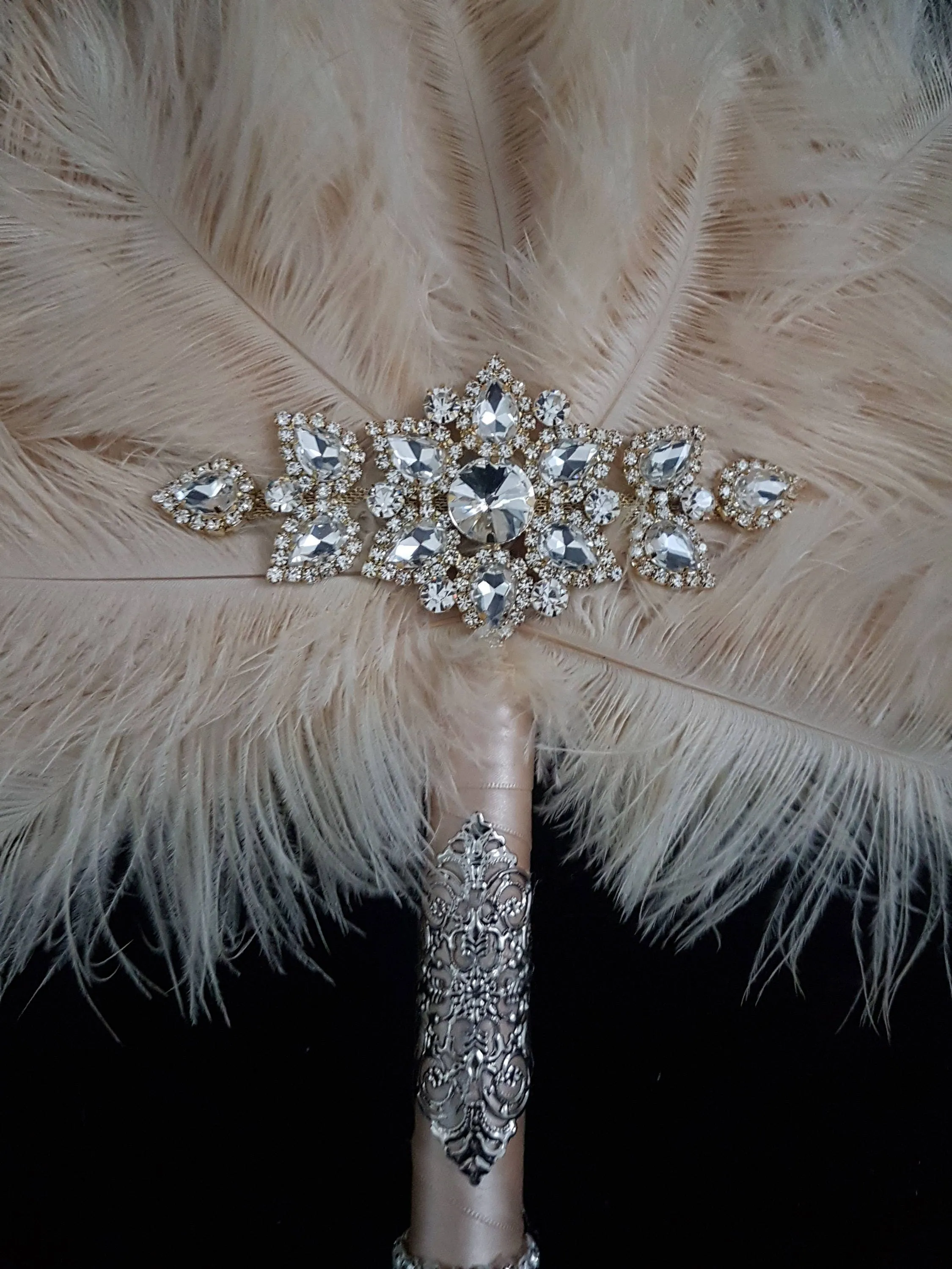 Bridal Feather Fan bouquet, Great Gatsby wedding style -ANY COLOUR by Crystal wedding uk