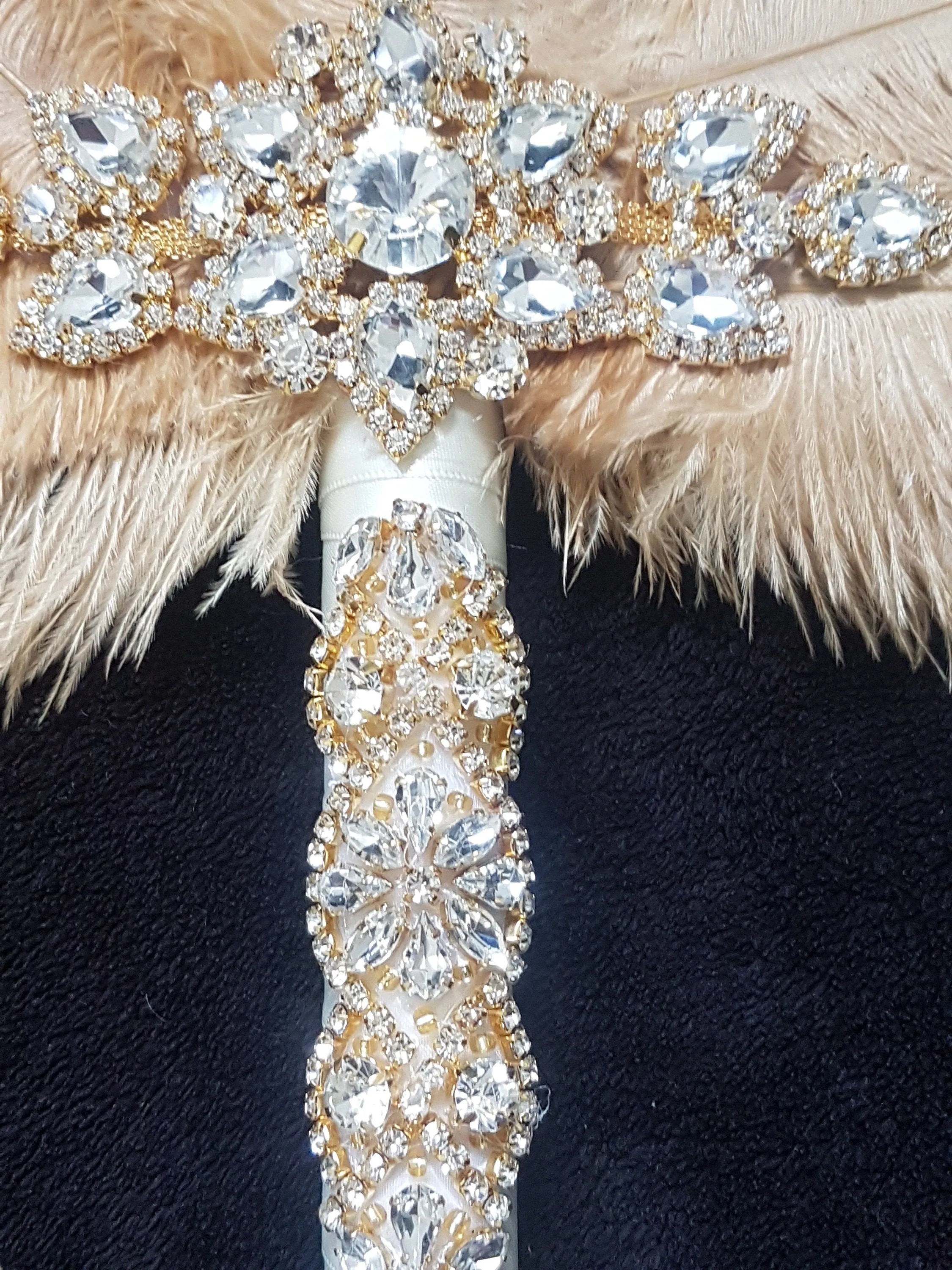 Bridal Feather Fan bouquet, Great Gatsby wedding style -ANY COLOUR by Crystal wedding uk