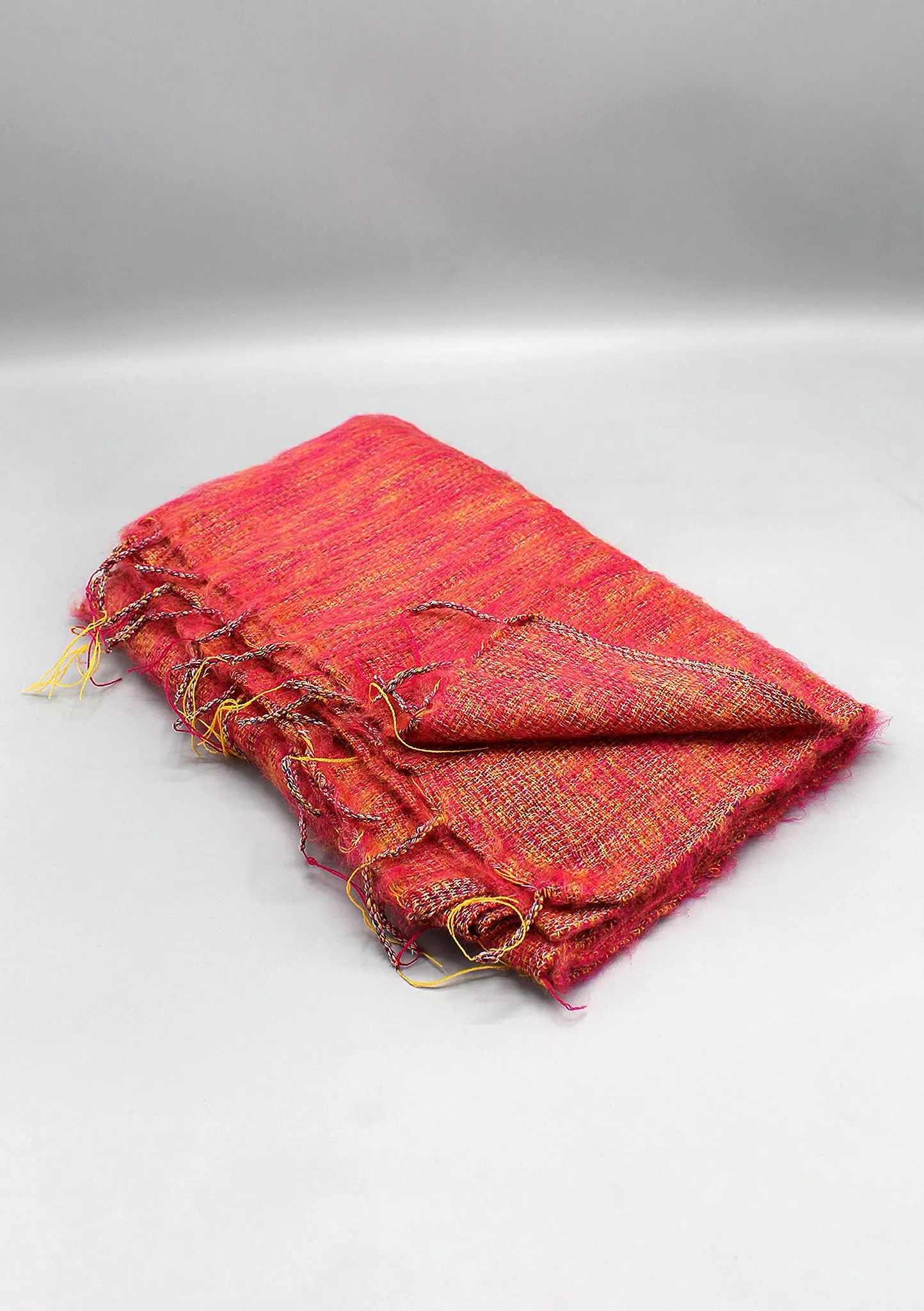 Bright Pink Mixed Color Lining Himalayan Yak Wool Shawl