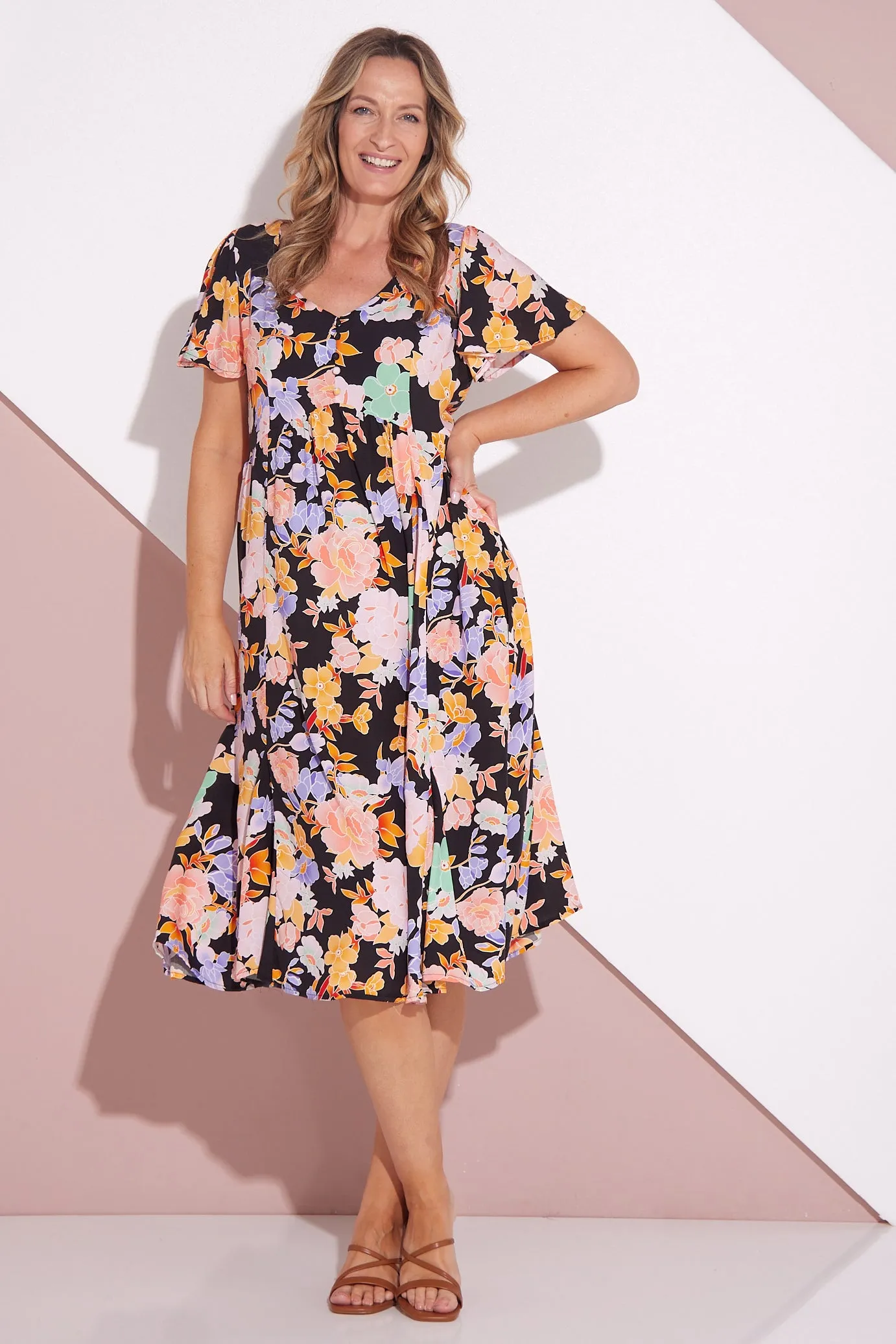 Brighton Dress - Peachy Floral