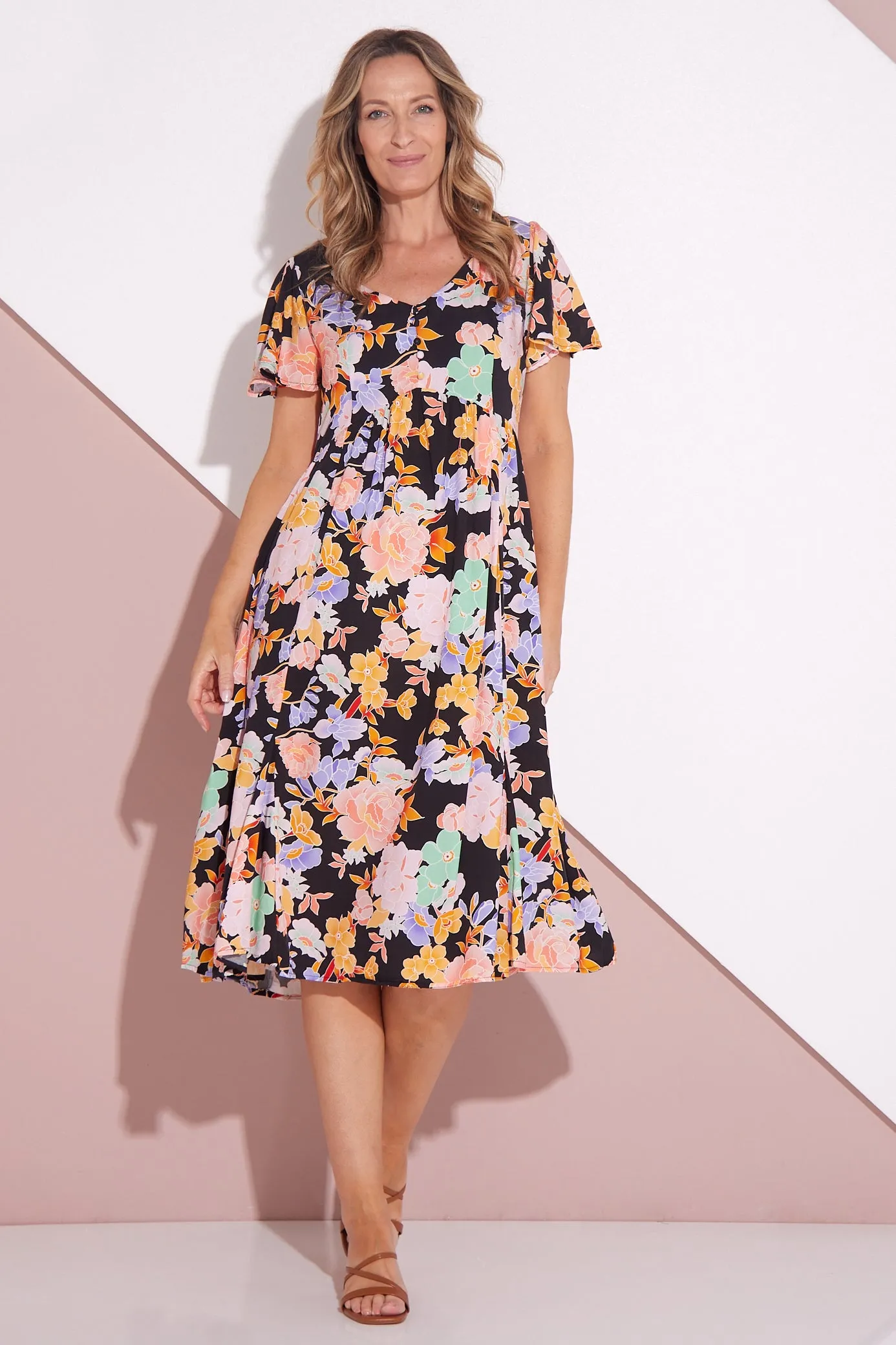 Brighton Dress - Peachy Floral