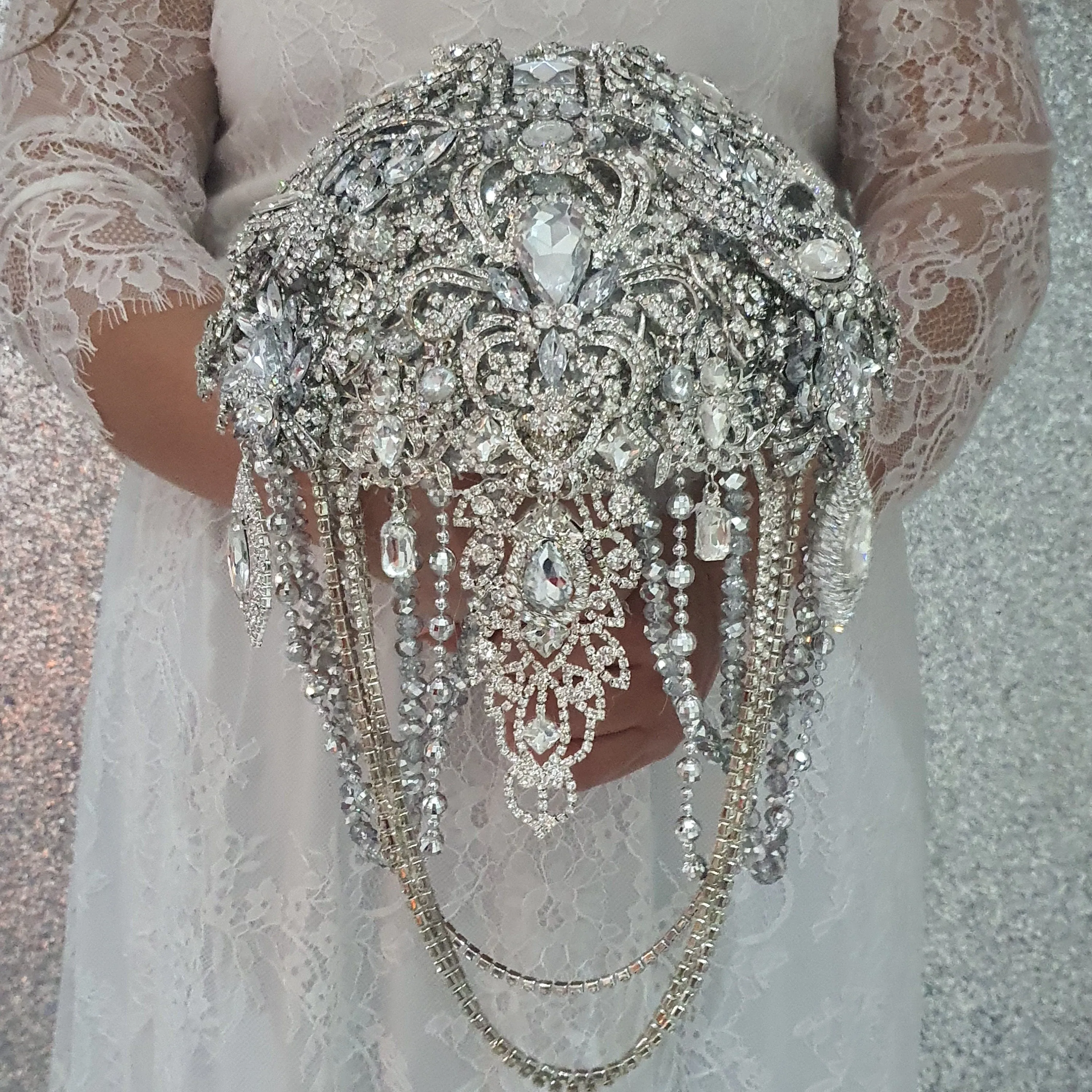 Brooch bouquet, 10" Jewel crystal wedding bouquet  grooms buttonhole Crystal  brides bouquet  cascade Jewel bouquet by Crystal wedding uk