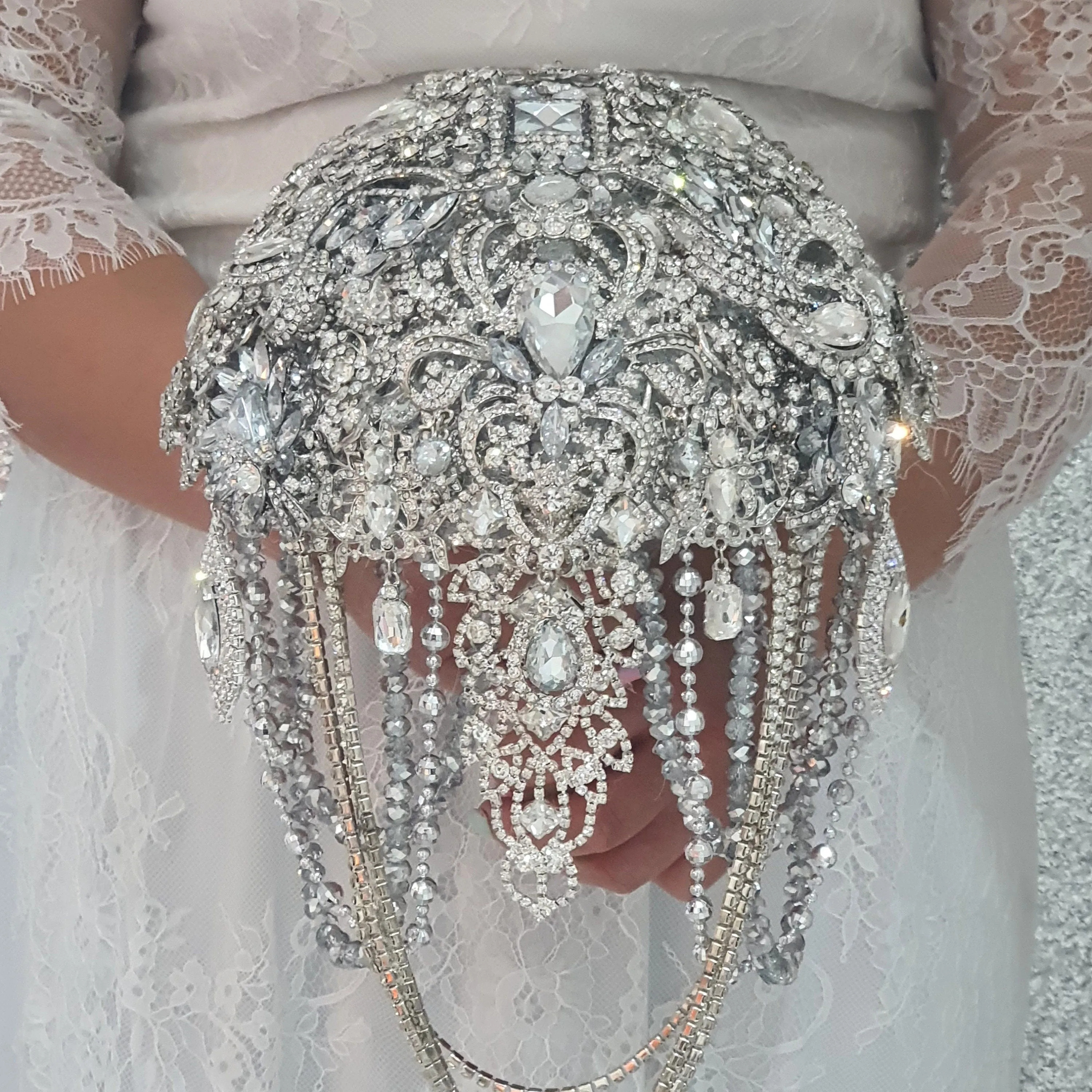 Brooch bouquet, 10" Jewel crystal wedding bouquet  grooms buttonhole Crystal  brides bouquet  cascade Jewel bouquet by Crystal wedding uk