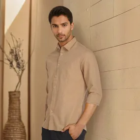 Brown Solid Linen Cotton Shirt for Men