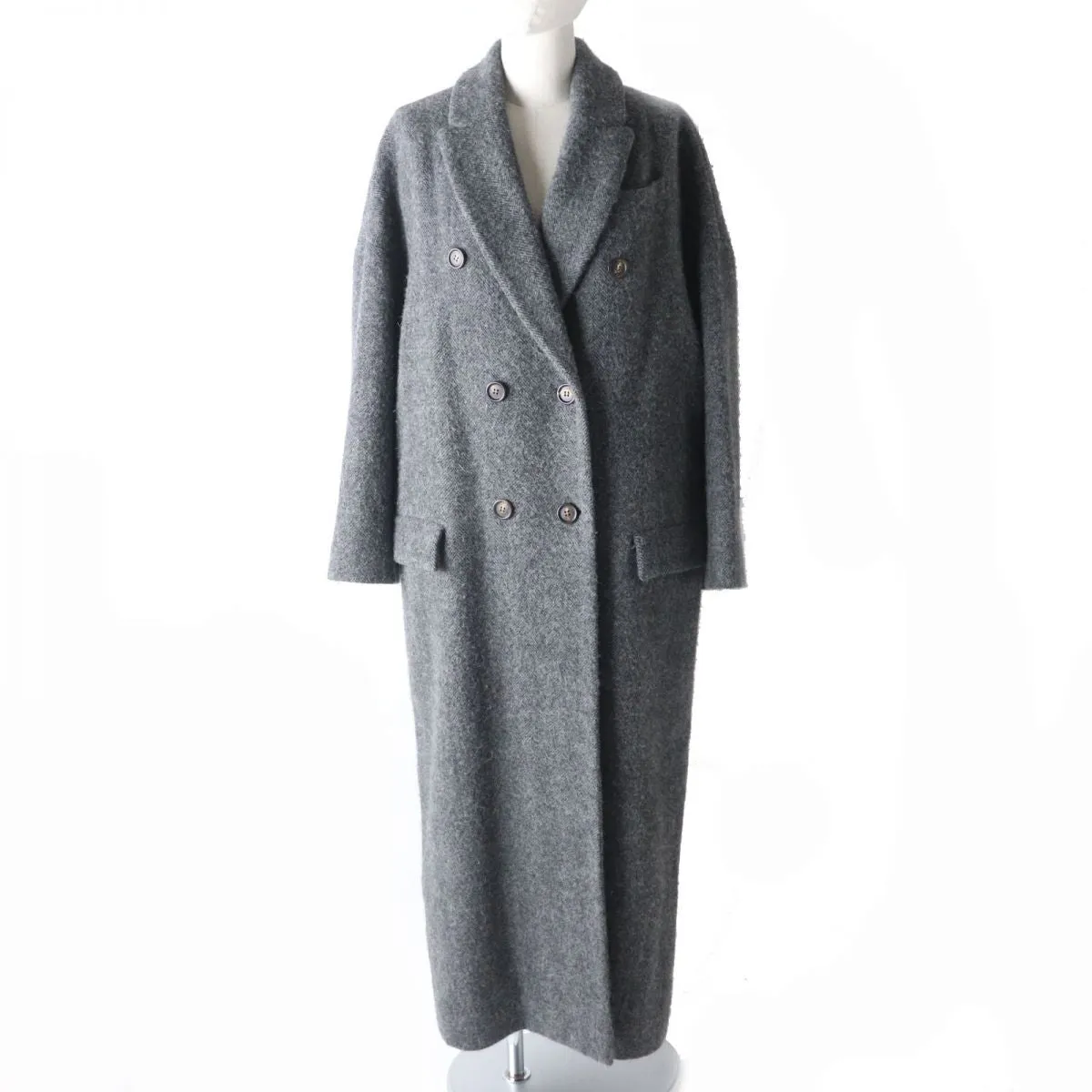 Brunello Cucinelli Wool Alpaca Double Chester Coat Grey