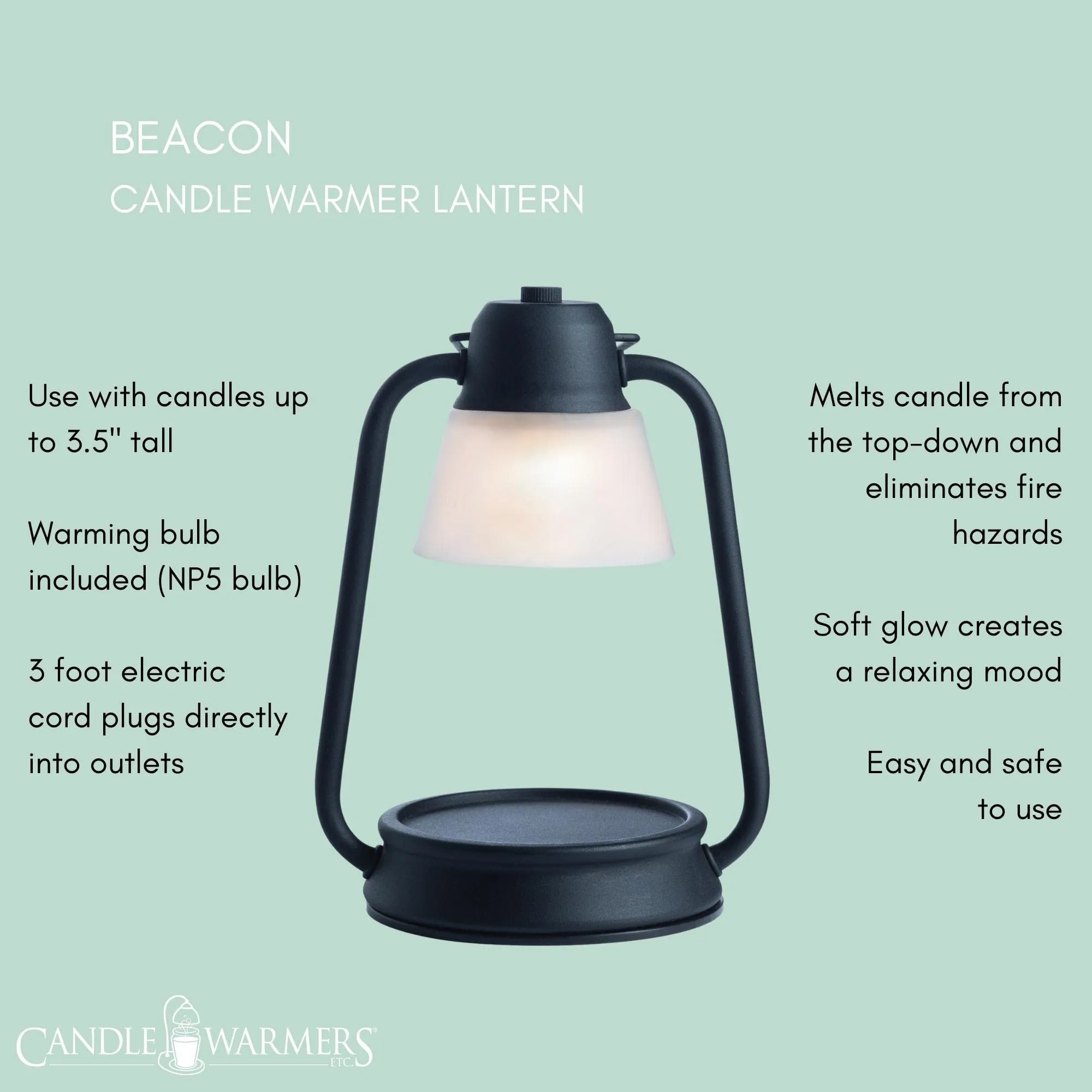 CANDLE WARMERS ETC Beacon Candle Warmer Lantern for Top-Down Candle Melting, Black