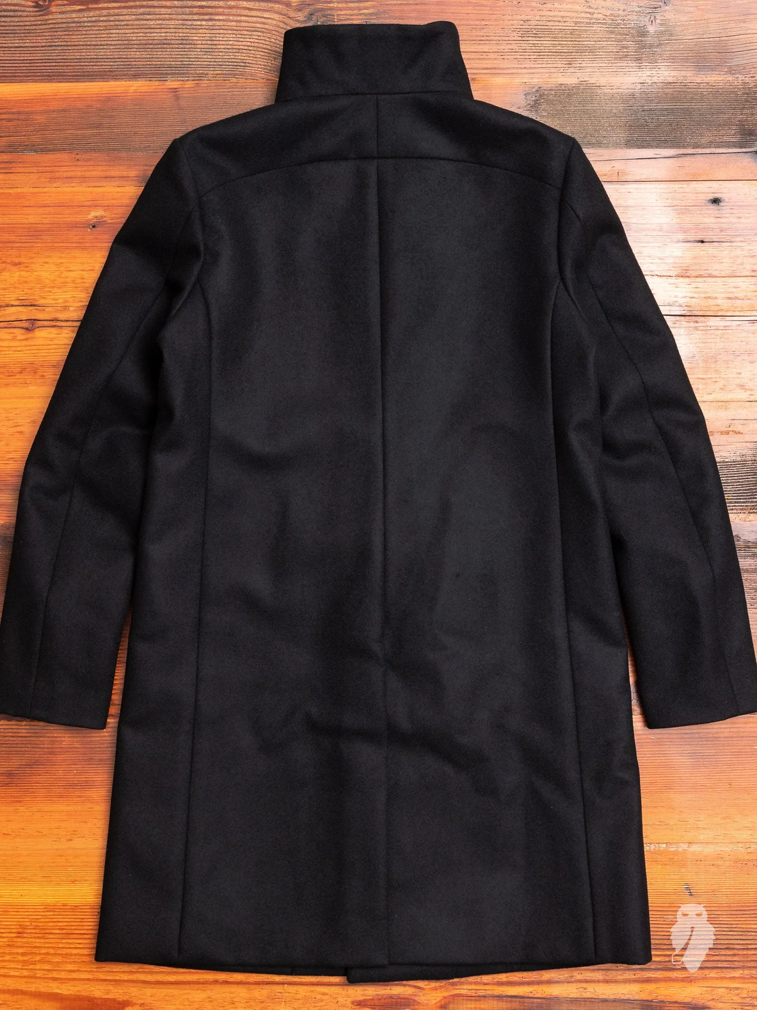 Cashmere Melton Stand Collar Coat in Black