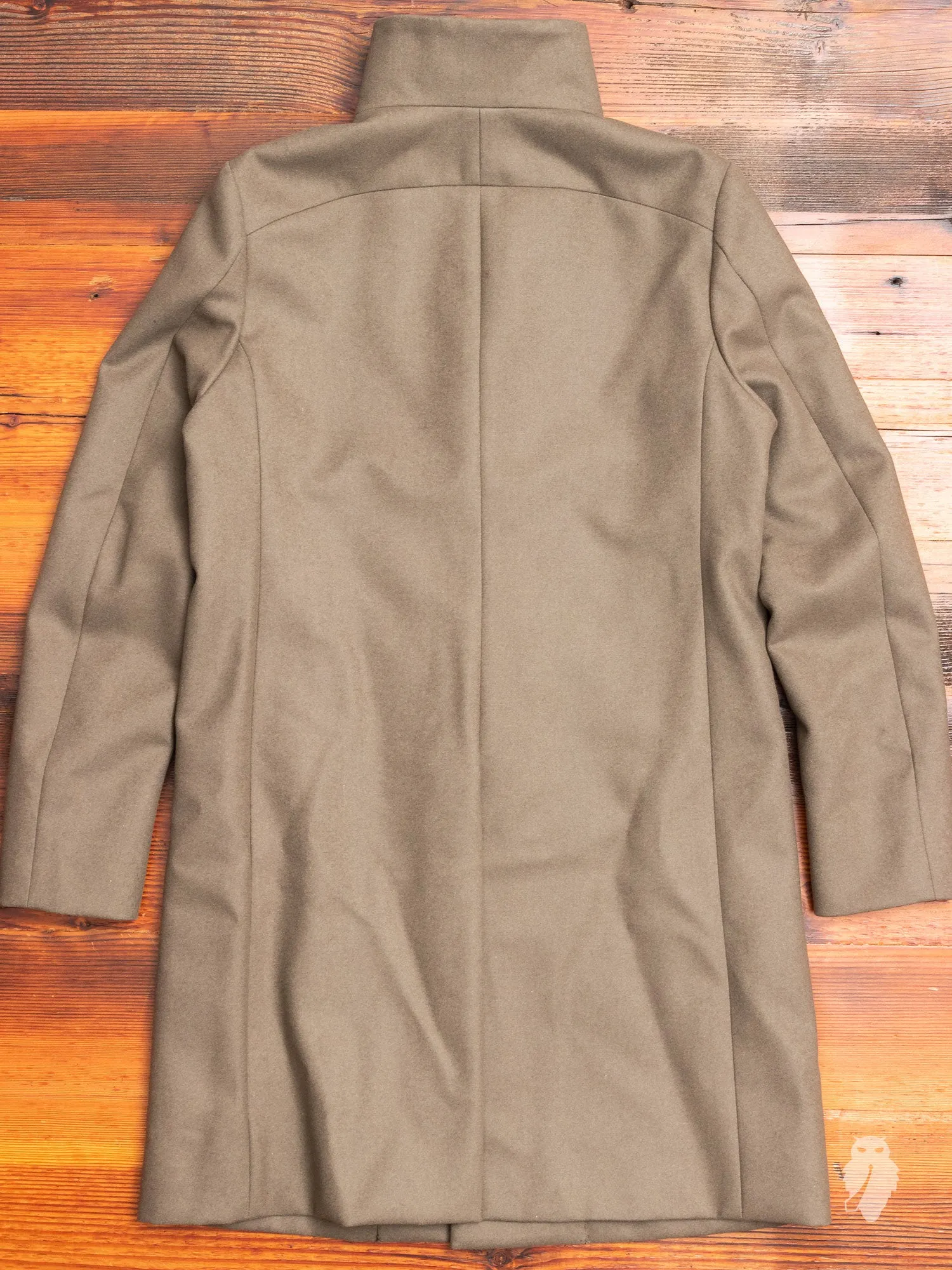 Cashmere Melton Stand Collar Coat in Khaki