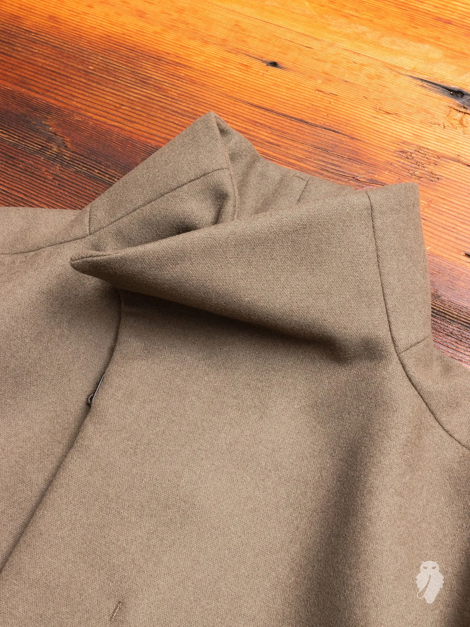 Cashmere Melton Stand Collar Coat in Khaki