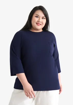 Cavina Cropped Sleeves Cotton Tee - Dark Blue