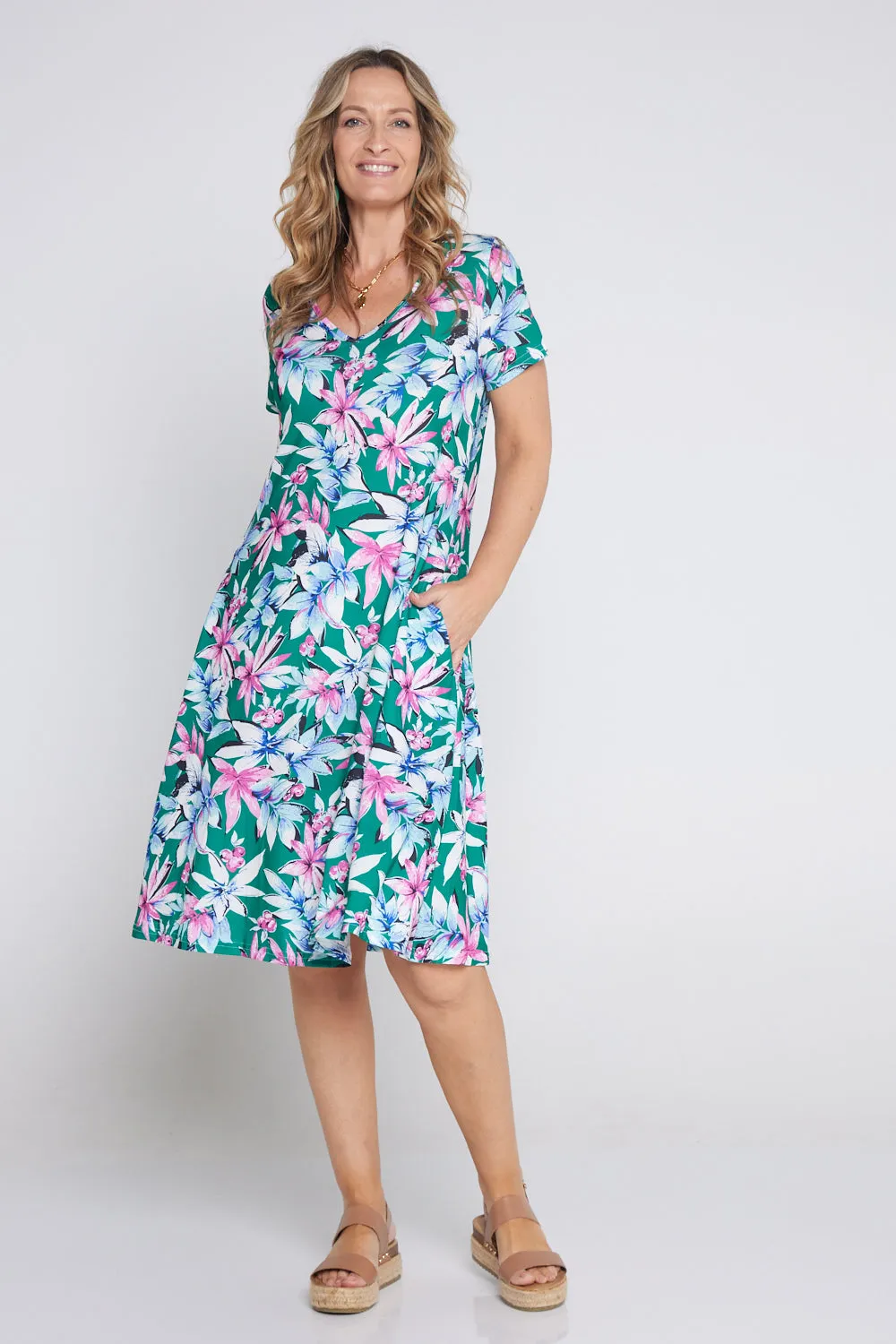 Christobel Dress - Jade/Pink Tropical Floral