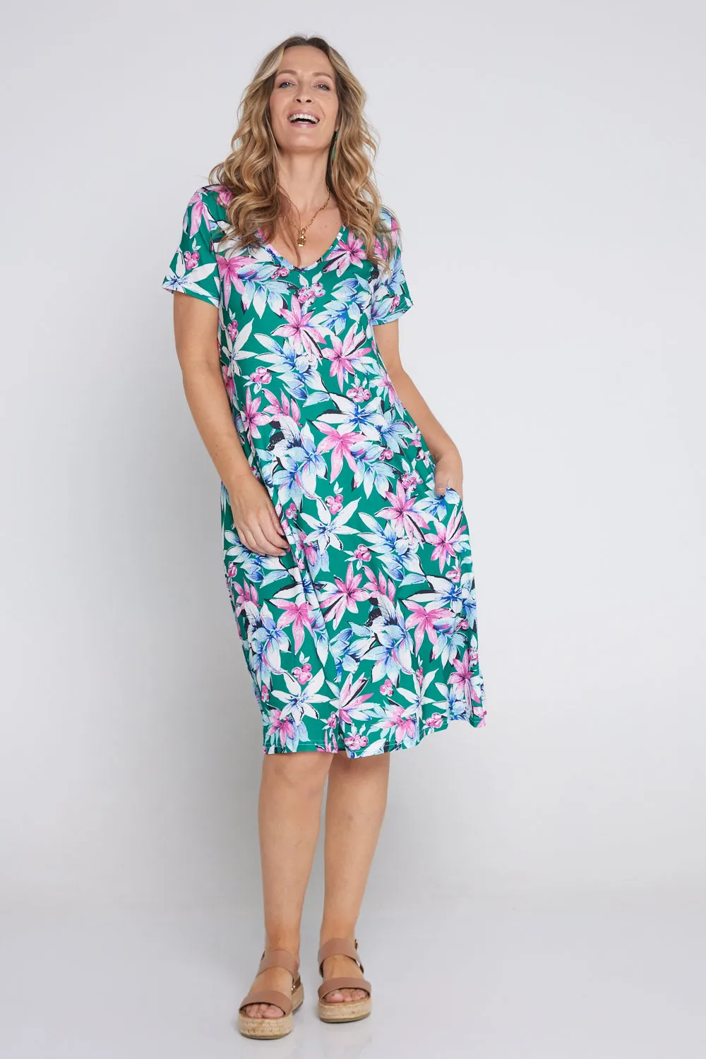 Christobel Dress - Jade/Pink Tropical Floral