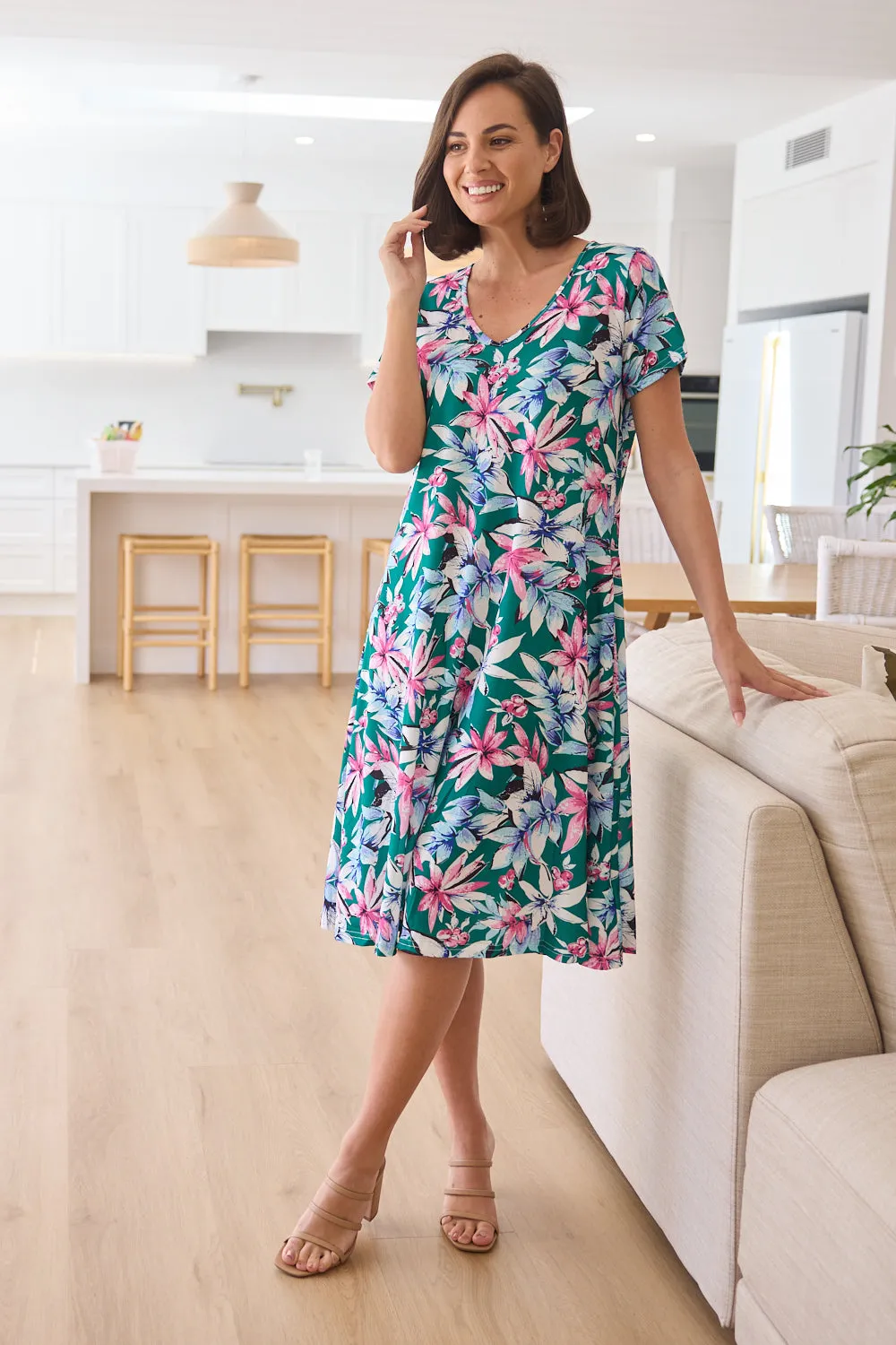 Christobel Dress - Jade/Pink Tropical Floral