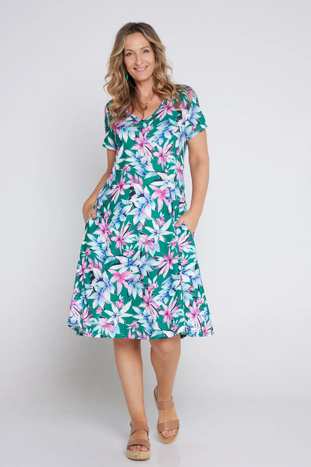 Christobel Dress - Jade/Pink Tropical Floral