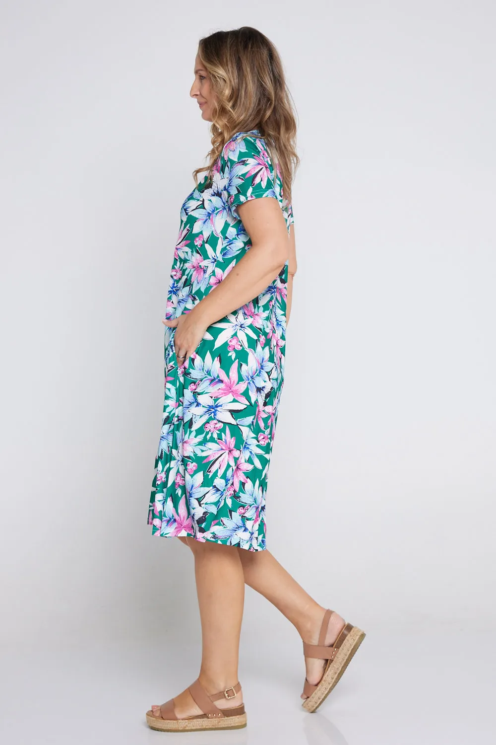 Christobel Dress - Jade/Pink Tropical Floral