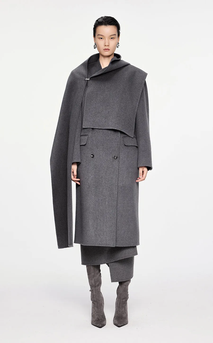 Coat / JNBY Mid-length Wool-cashmere Cape Coat