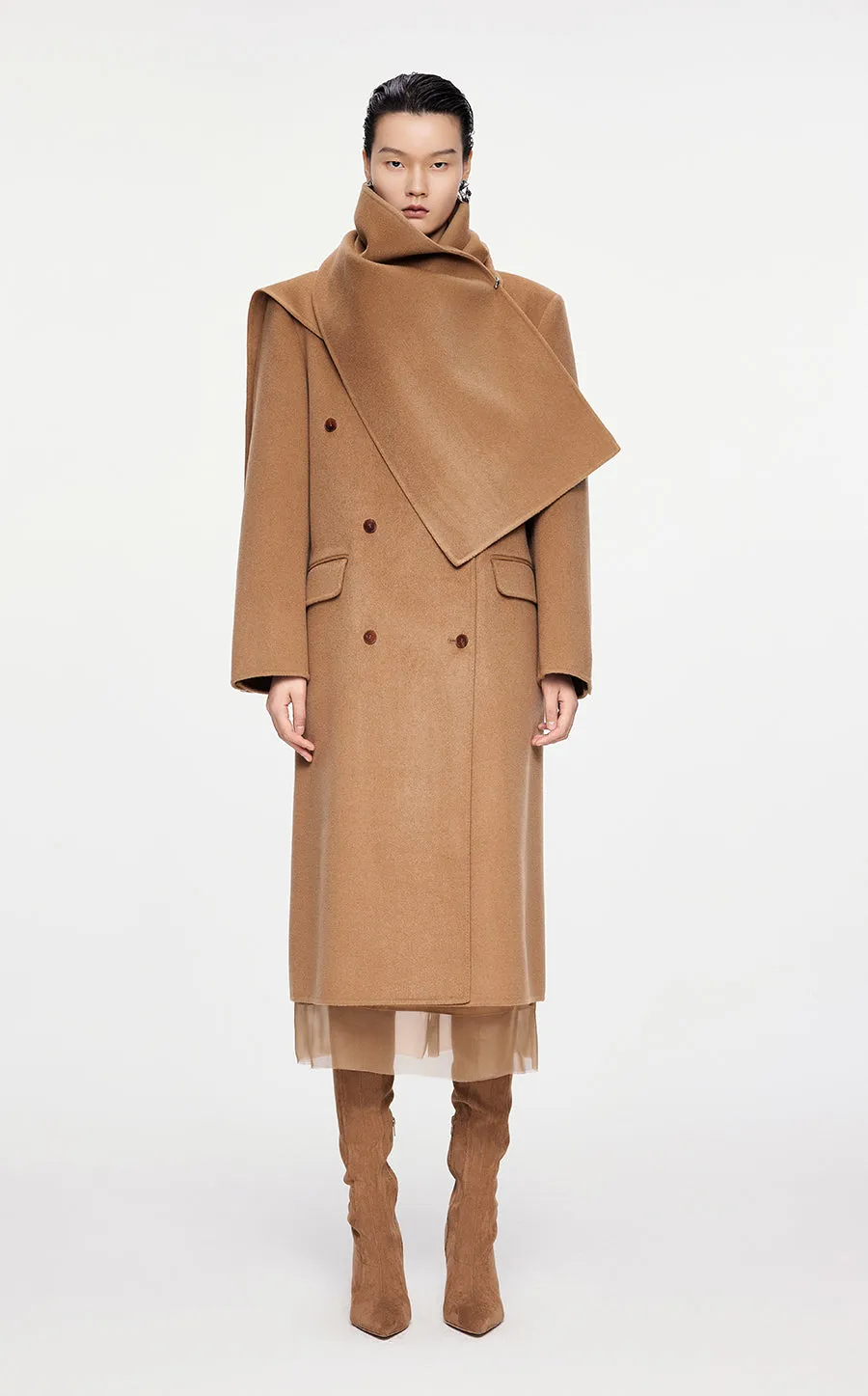 Coat / JNBY Mid-length Wool-cashmere Cape Coat