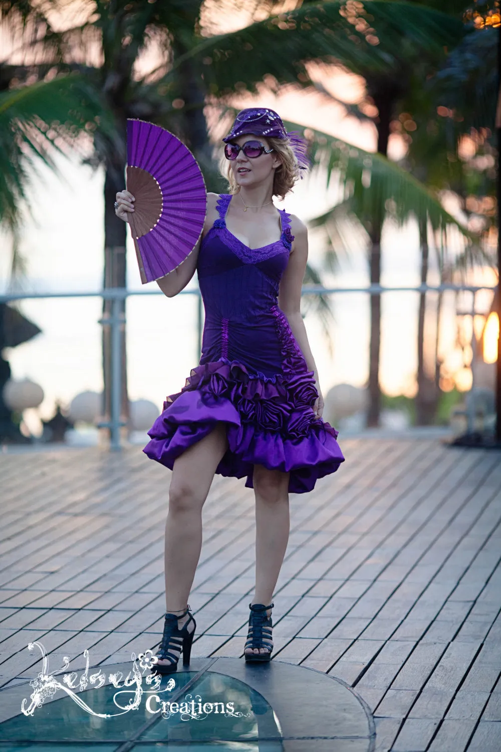 Cocktail Dress - One Size, Purple, Victorian Style Dress, Graduation, Burning Man, Adjustable Back, Steampunk Celebration, Blossom Dress