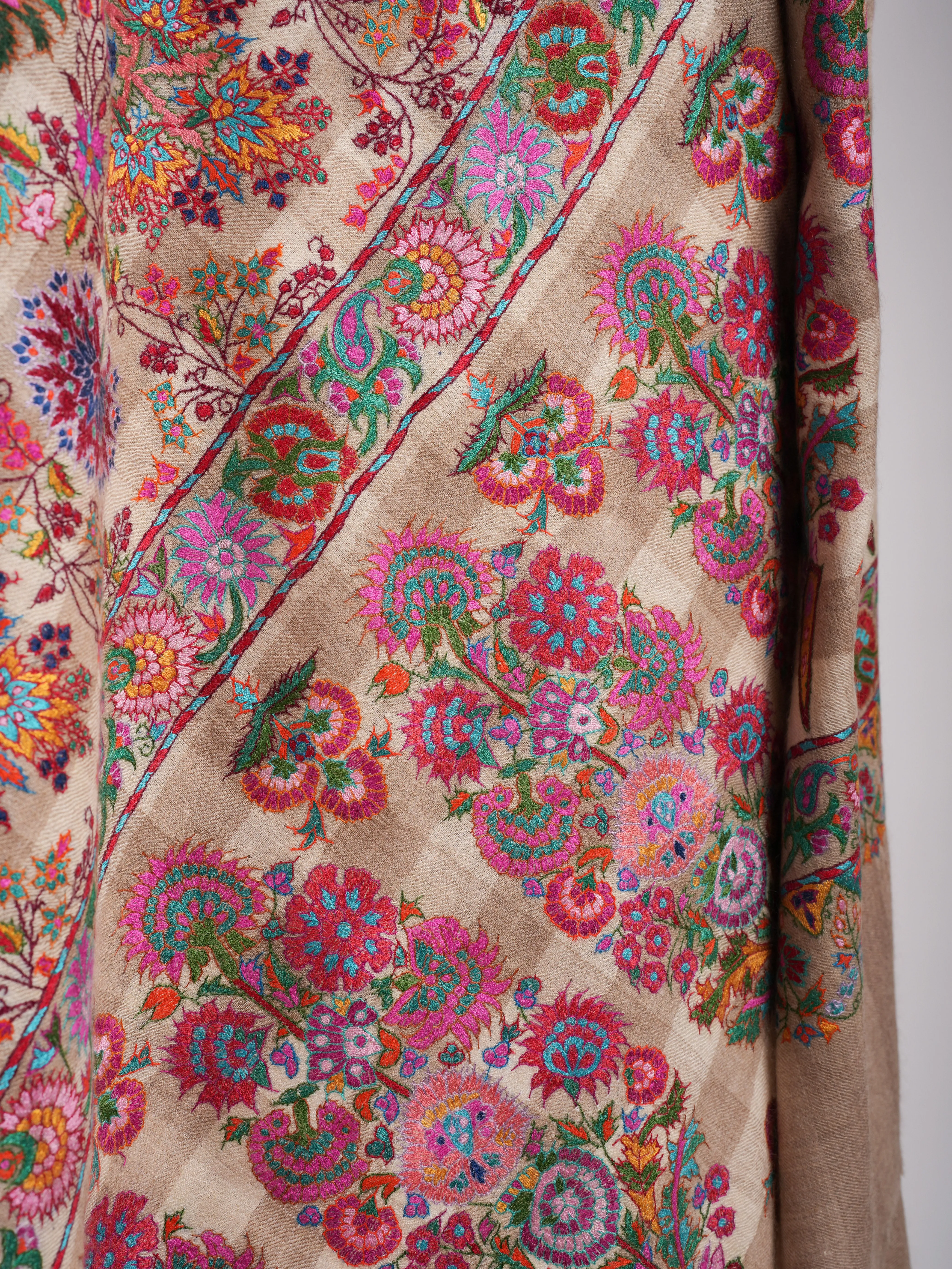 Colorful Mughal Motif Indian Pashmina Handmade Jamavar Shawl