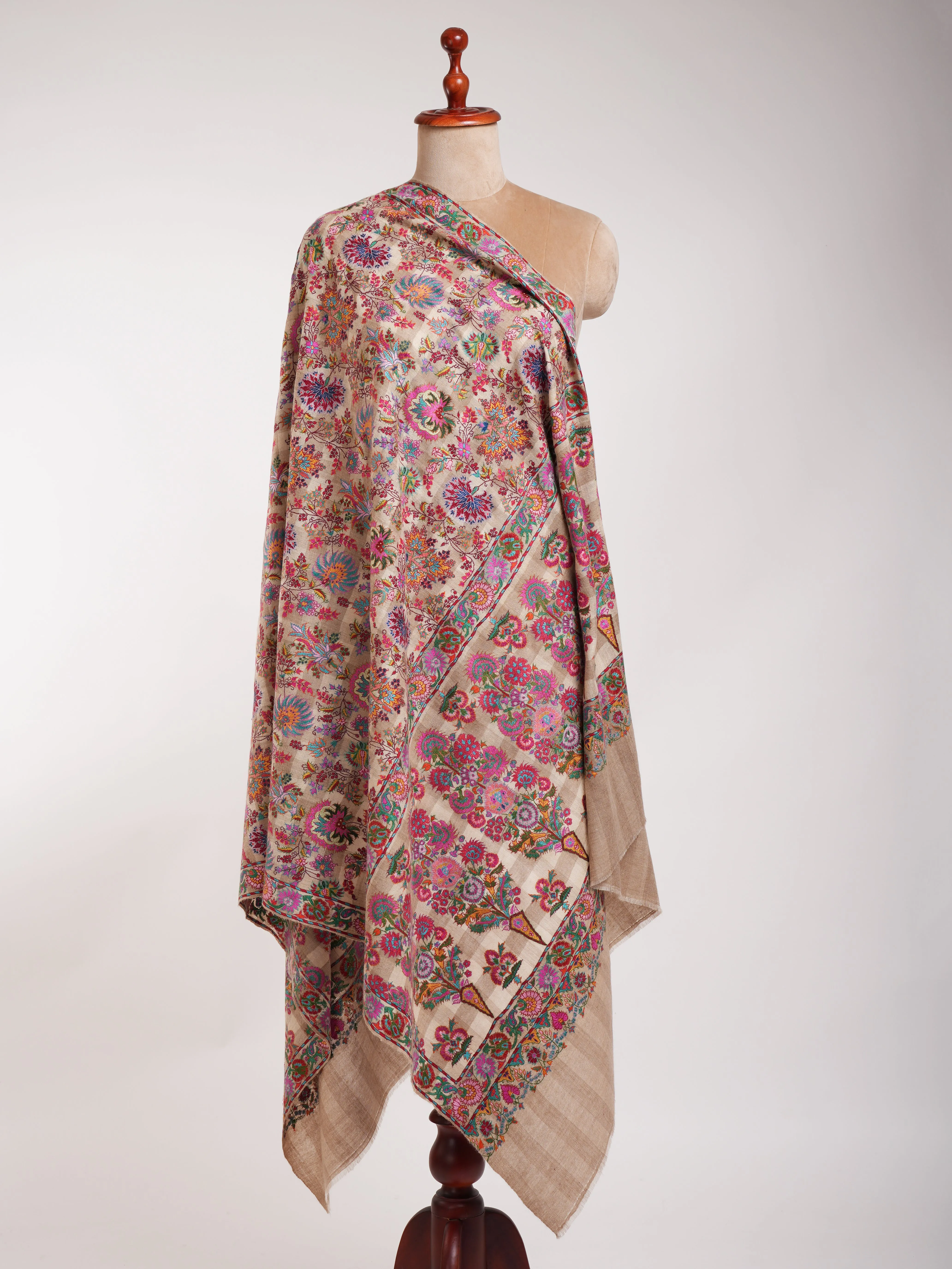 Colorful Mughal Motif Indian Pashmina Handmade Jamavar Shawl