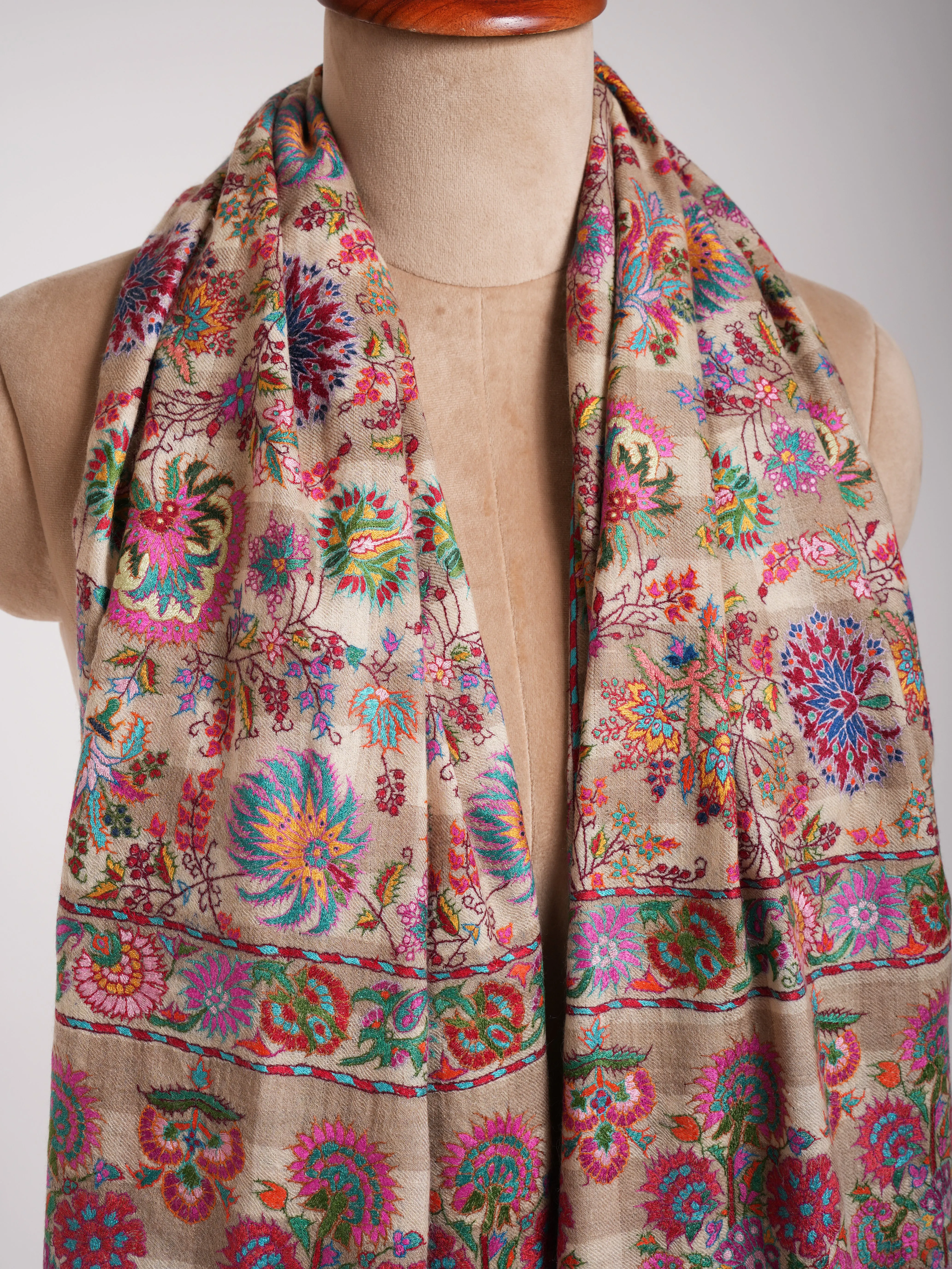 Colorful Mughal Motif Indian Pashmina Handmade Jamavar Shawl