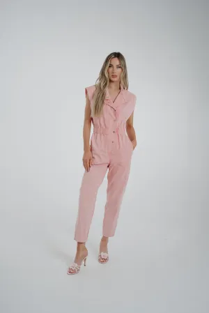 Cora Sleeveless Denim Jumpsuit In Rose Pink