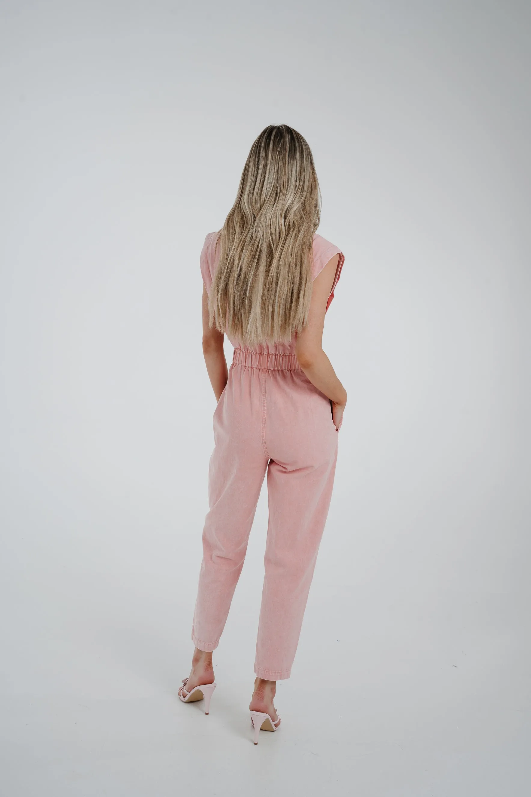 Cora Sleeveless Denim Jumpsuit In Rose Pink