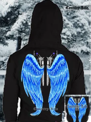 Country Life Outfitters Wings Guns Vintage Black & Blue Bright Girlie Hoodie