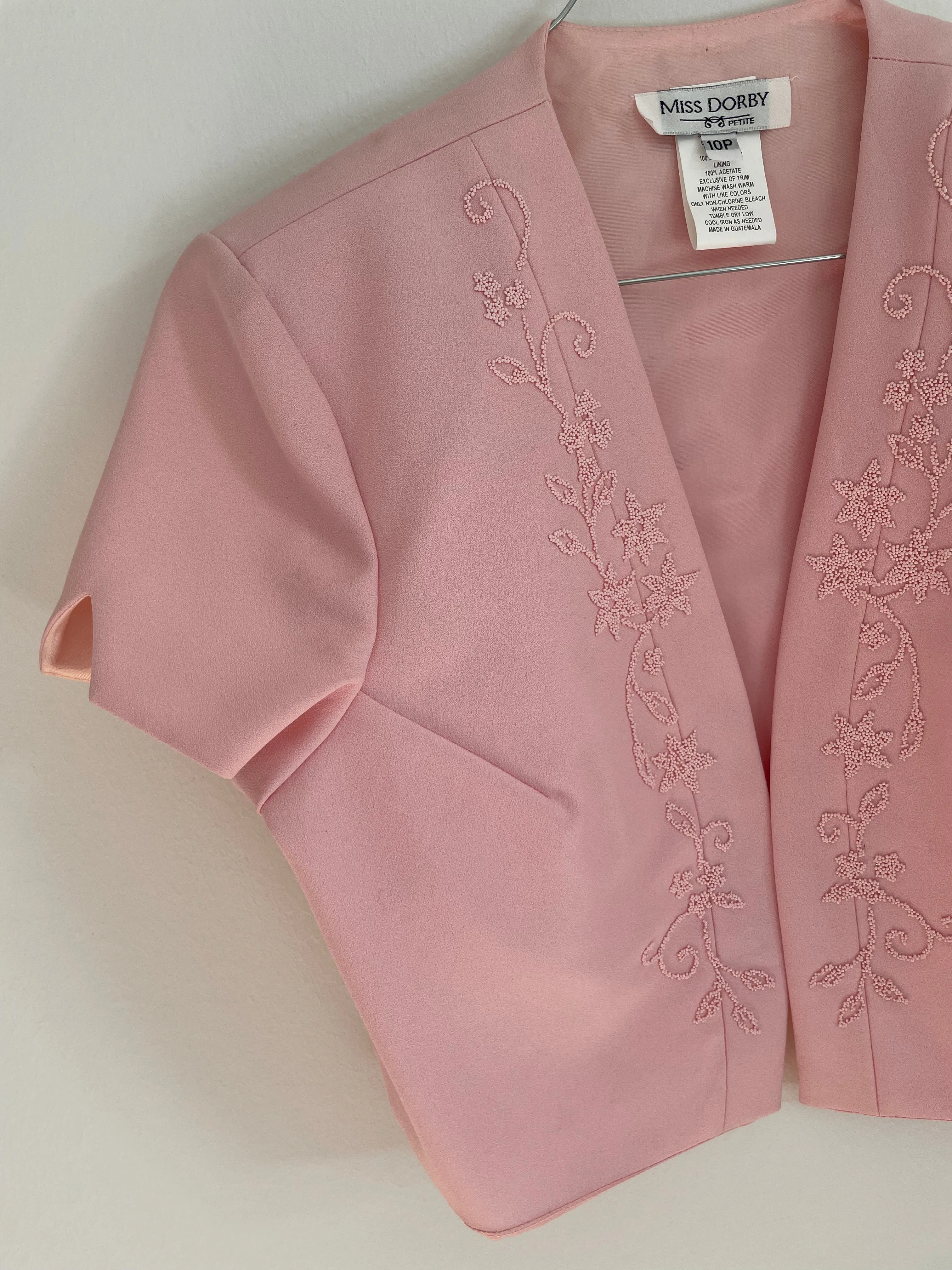 Cropped Baby Pink Jacket with embroidery