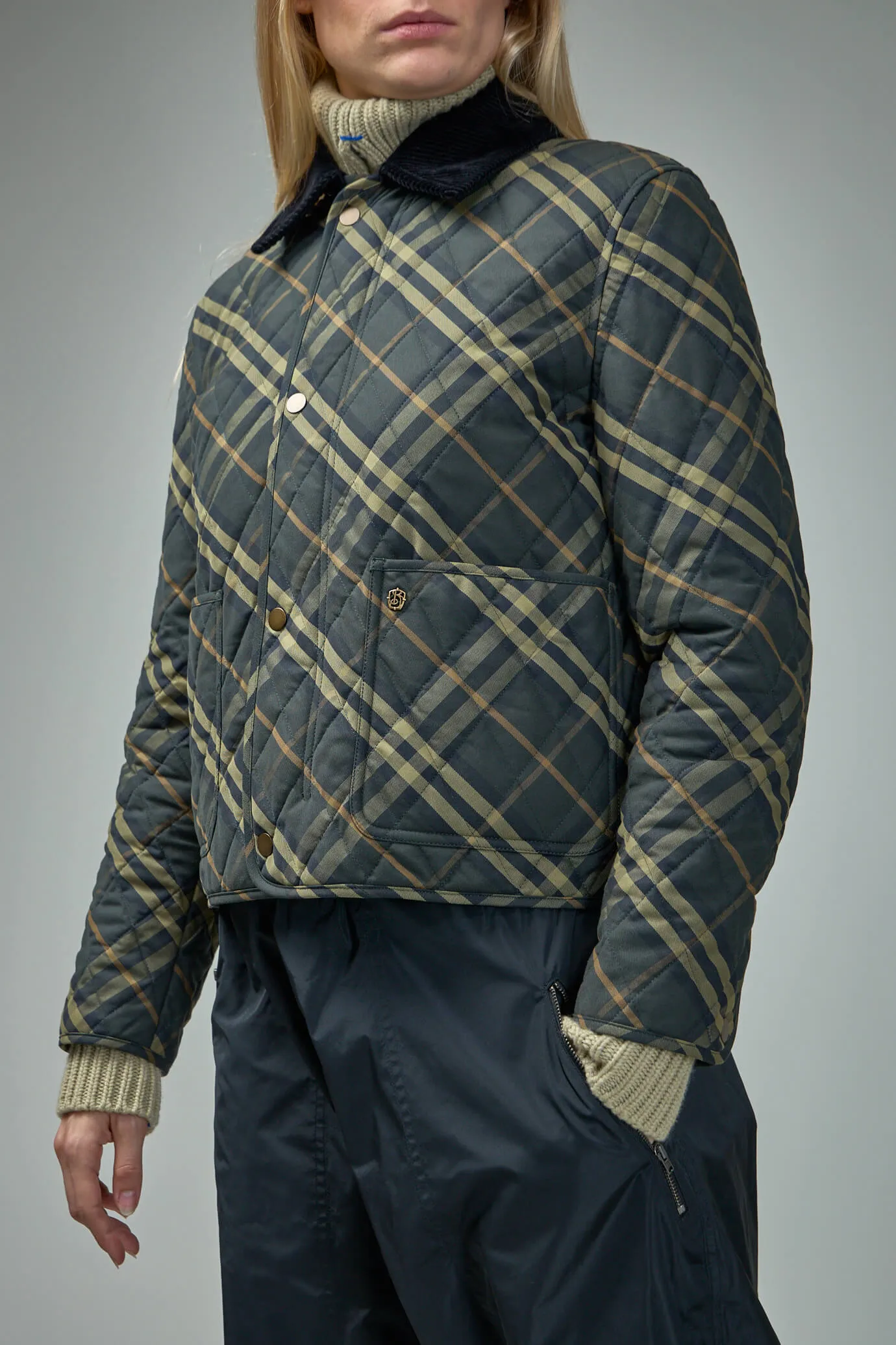 Cropped Check Quilted Barn Jacket