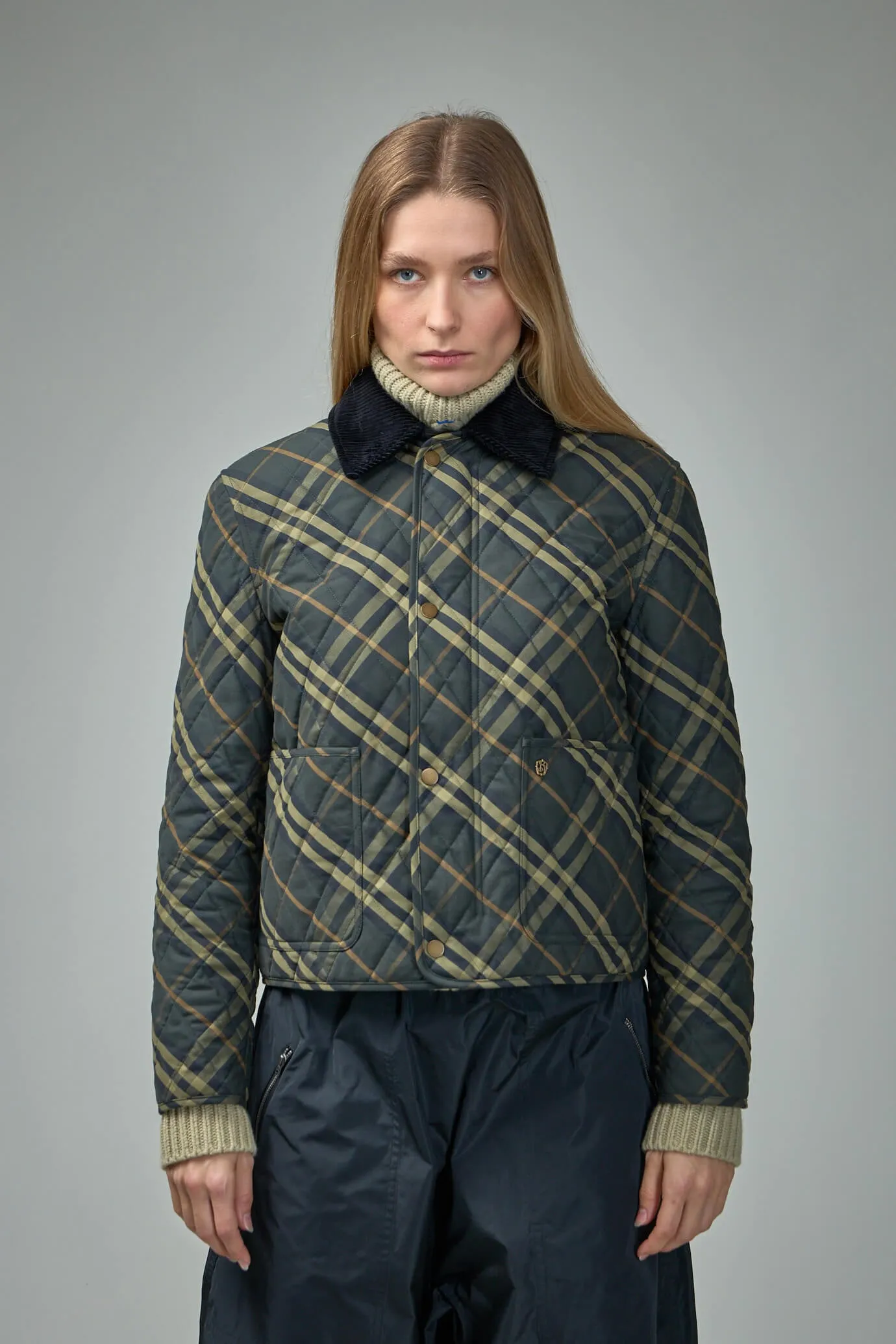 Cropped Check Quilted Barn Jacket