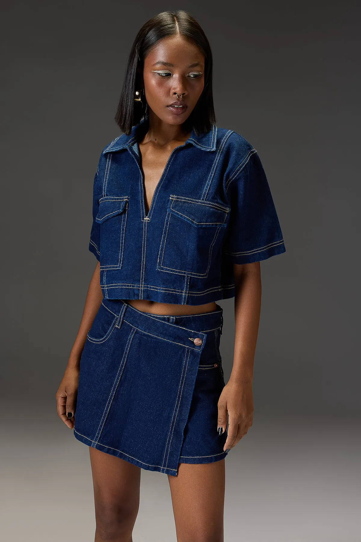 Cropped Raw Denim Top