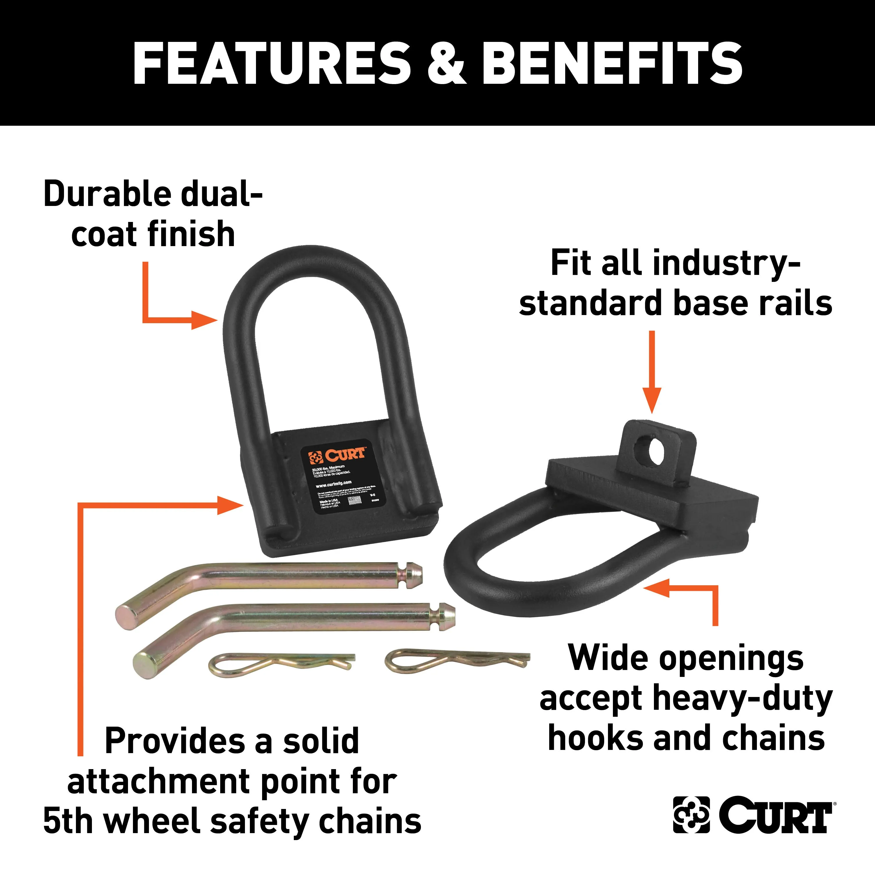 CURT 16000 CURT 16000 5th Wheel Hitch Safety Chain Anchors; Fits Industry-Standard Rails