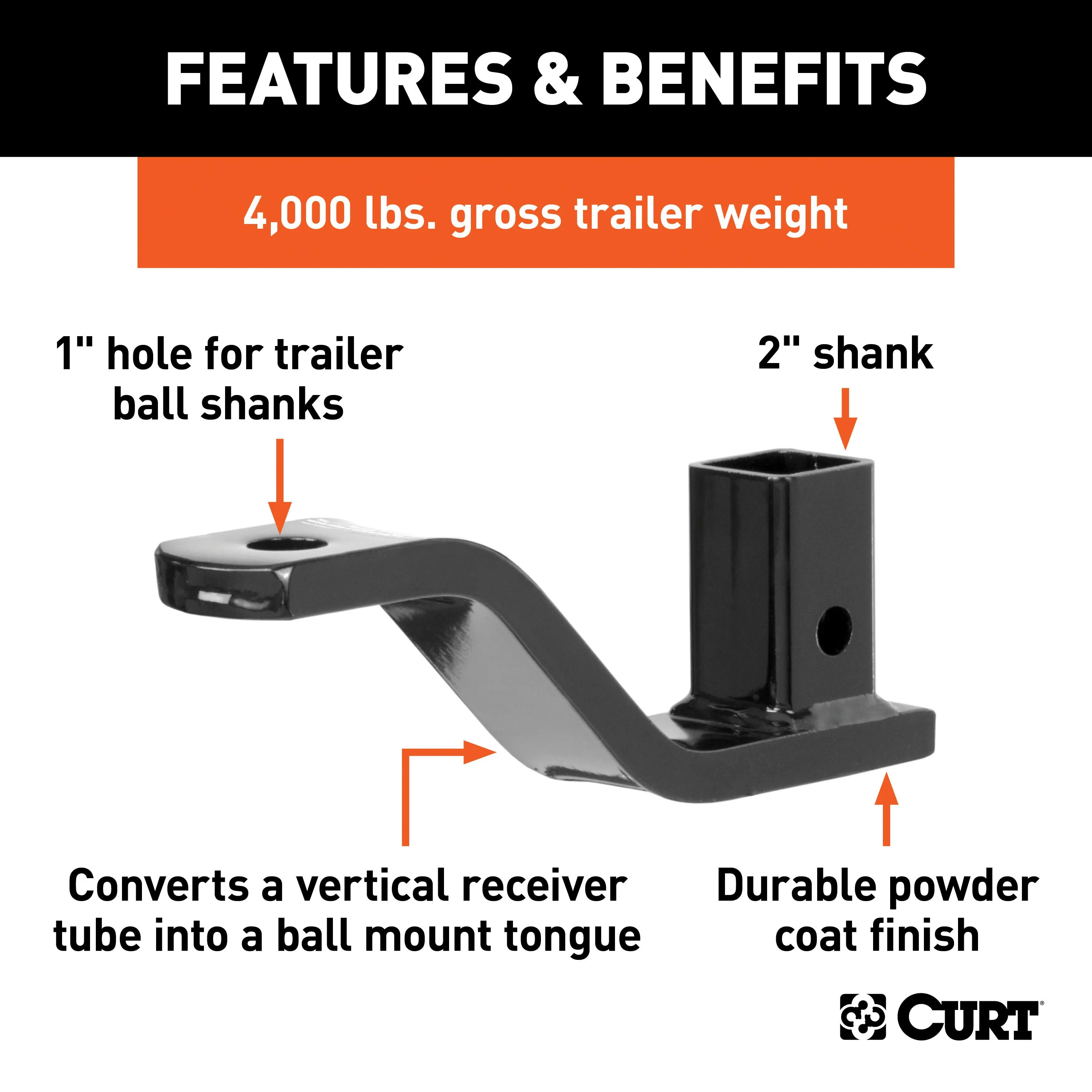 CURT 45003 Vertical Receiver Ball Mount (2in. Shank; 4;000 lbs.)