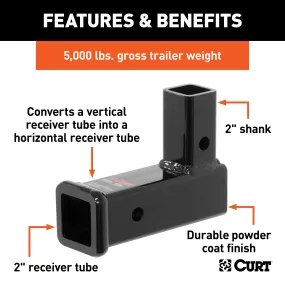 CURT 45013 Vertical Receiver Adapter (2in. Shank; 5;000 lbs.)