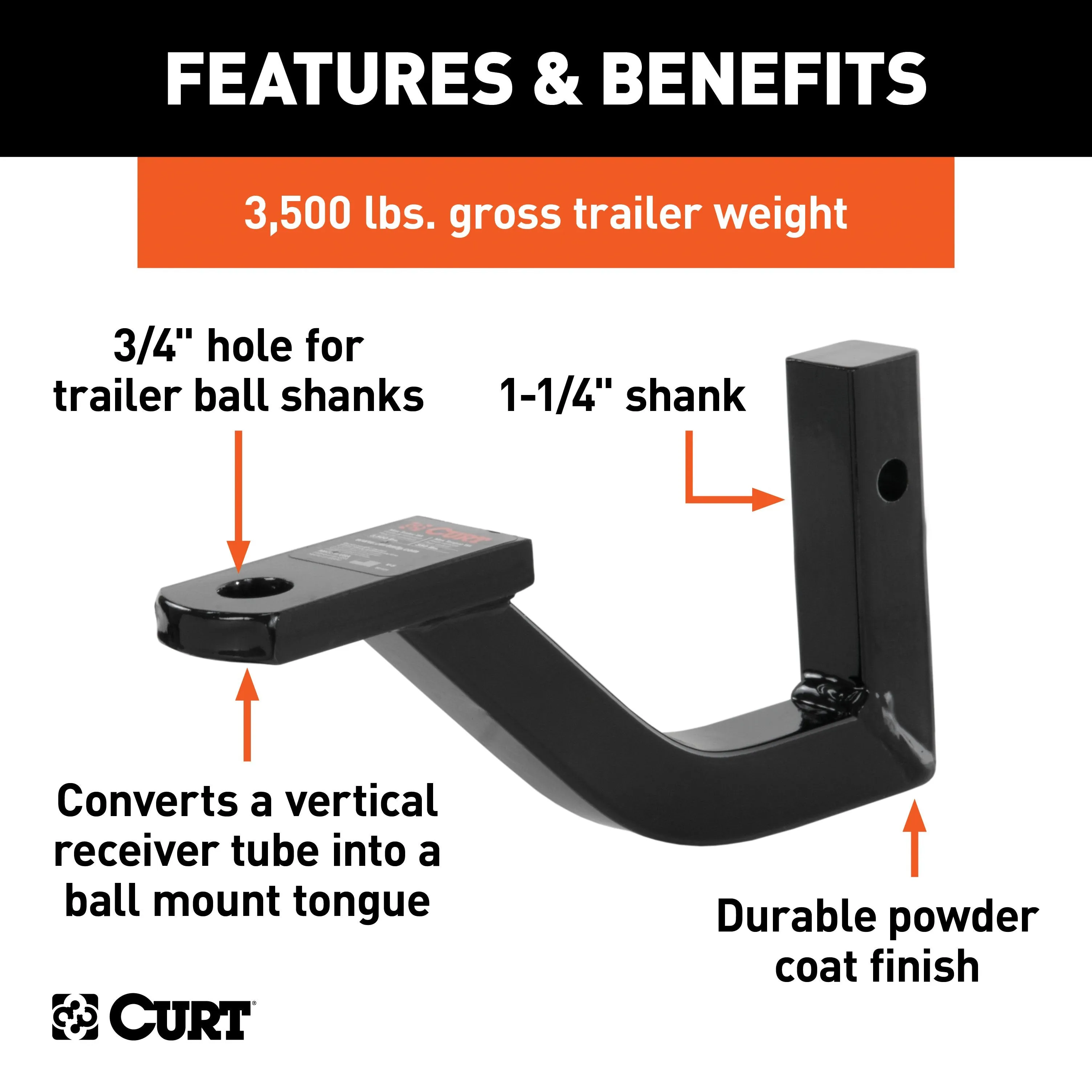 CURT 45507 Vertical Receiver Ball Mount (1-1/4in. Shank; 3;500 lbs.)