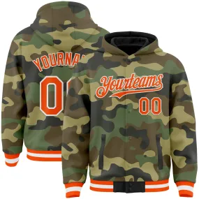 Custom Camo Orange-White Bomber Full-Snap Varsity Letterman Salute To Service Hoodie Jacket