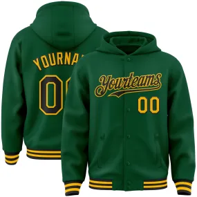 Custom Kelly Green Black-Gold Bomber Full-Snap Varsity Letterman Hoodie Jacket