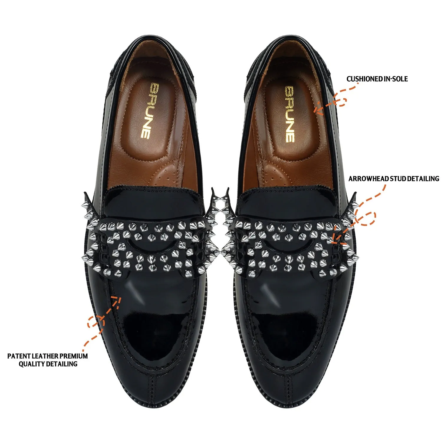 Customized Studs Detailing Patent Leather Loafer