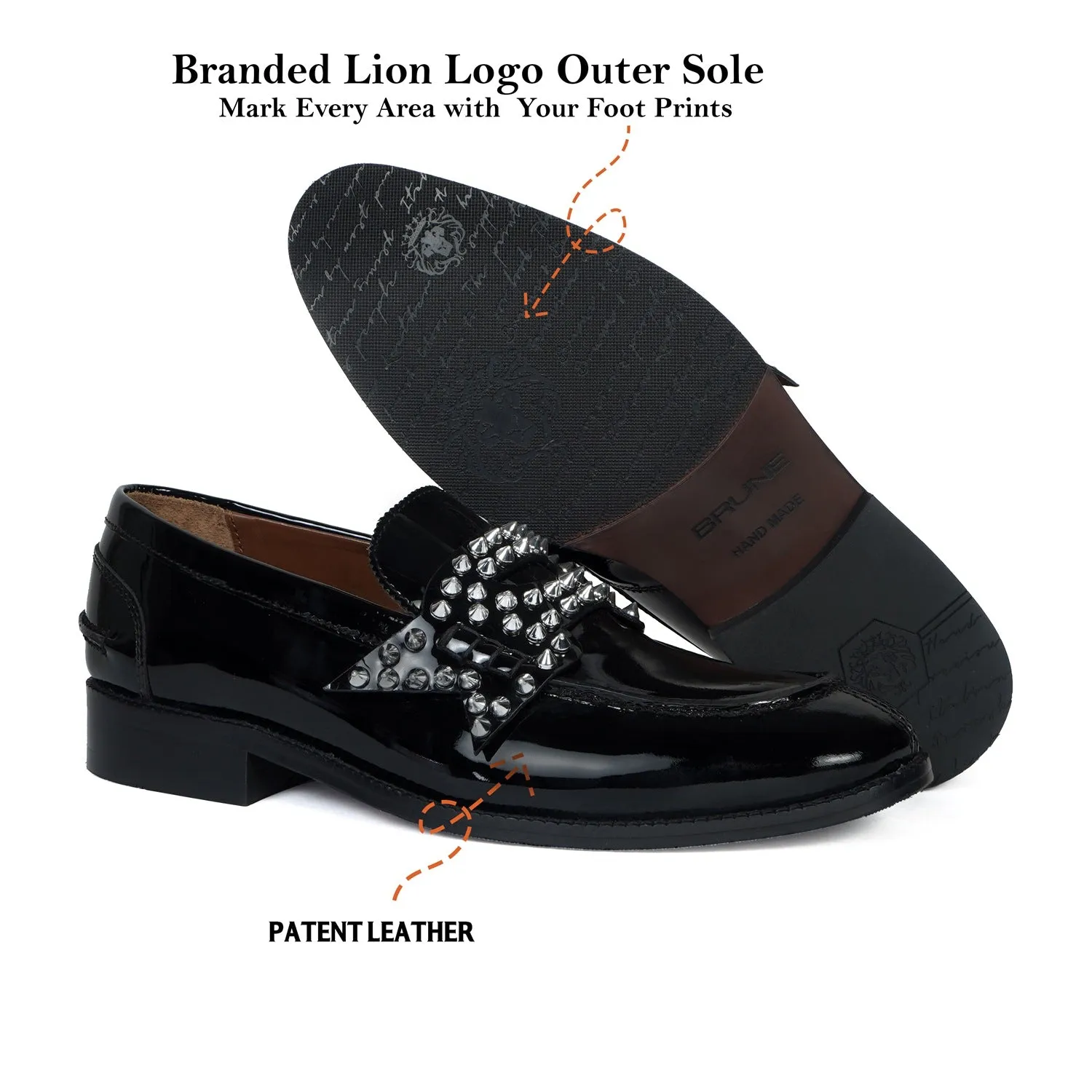 Customized Studs Detailing Patent Leather Loafer