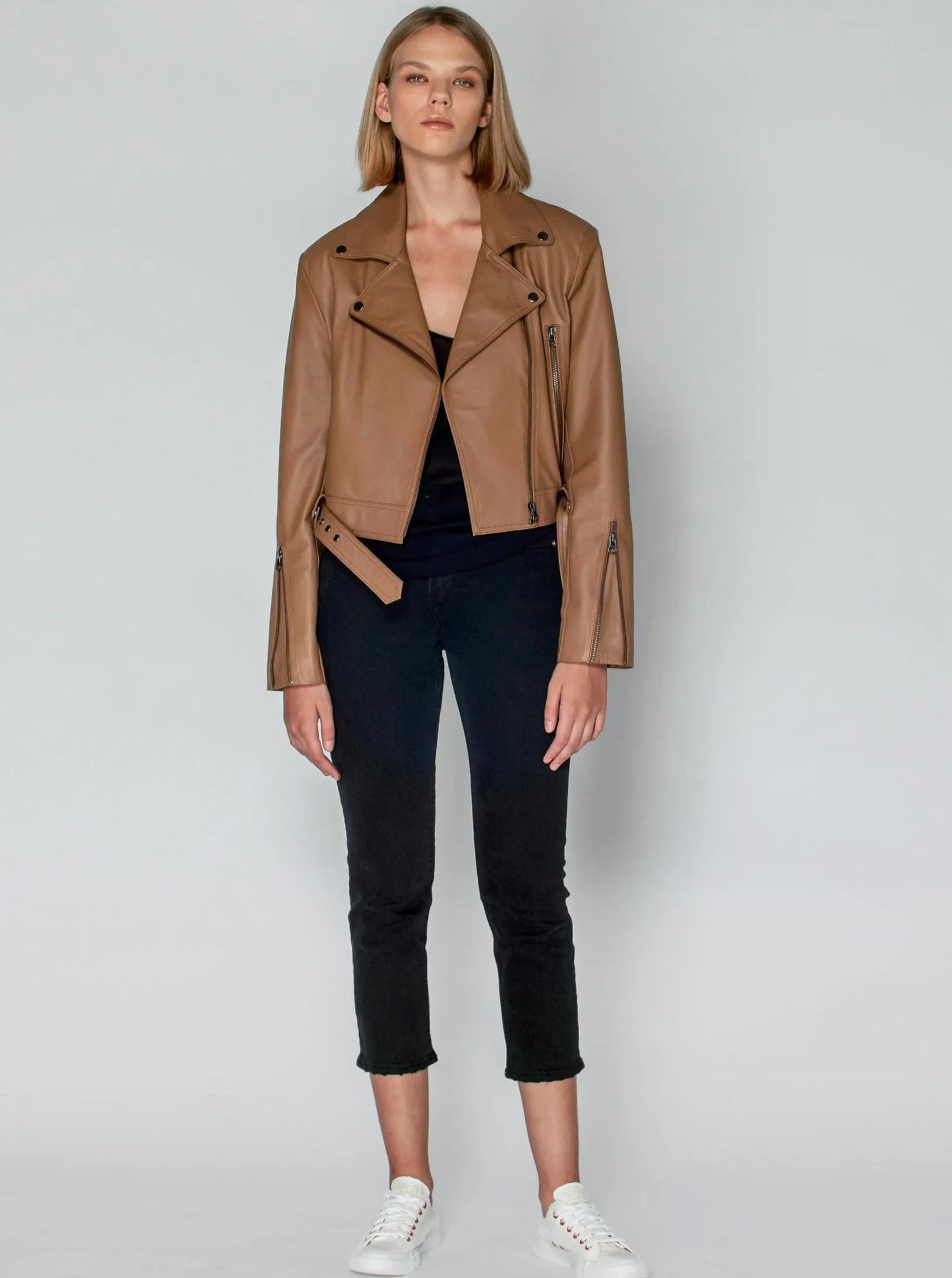 DARCY LEATHER BIKER JACKET - MOCHA