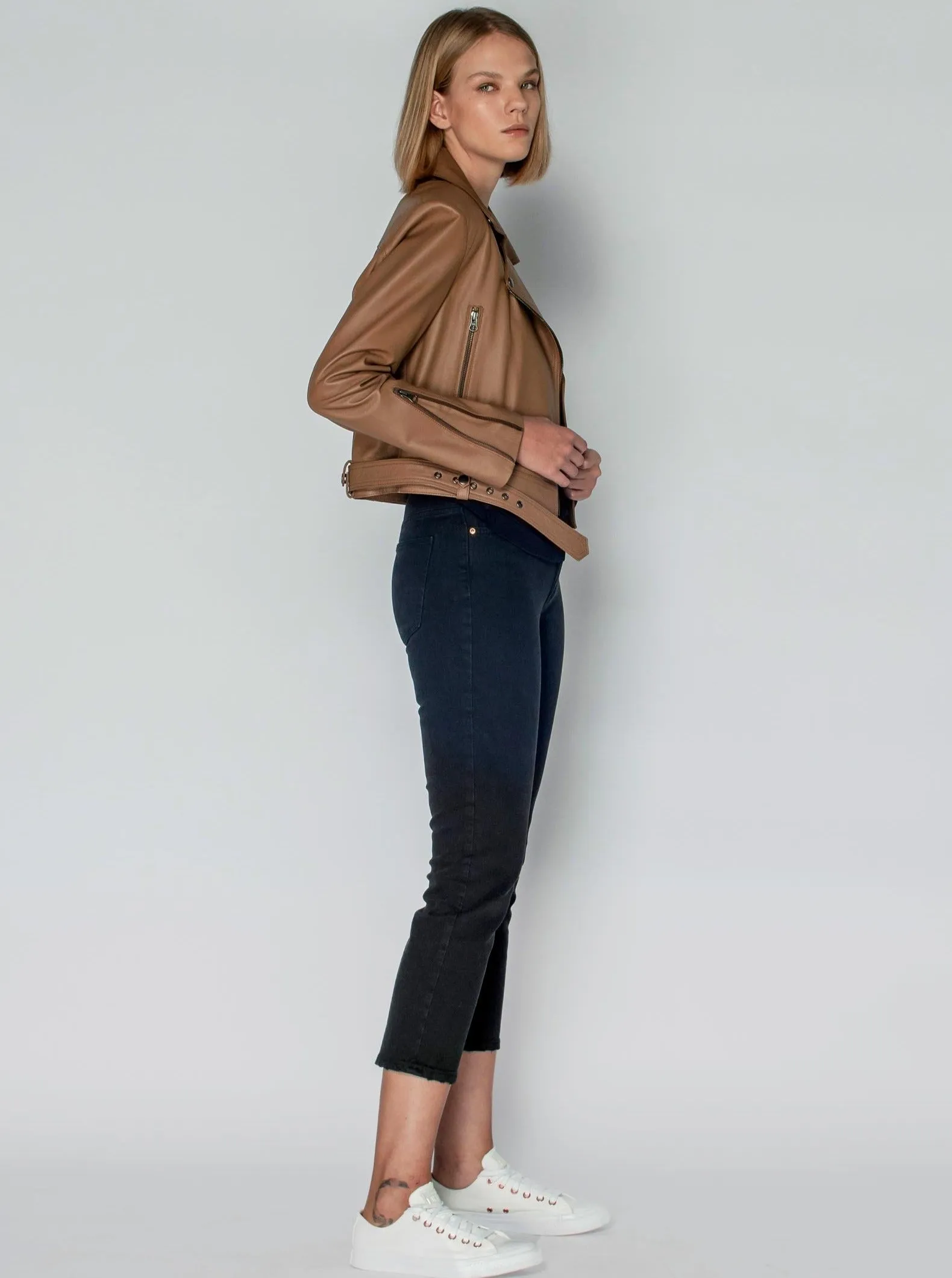 DARCY LEATHER BIKER JACKET - MOCHA