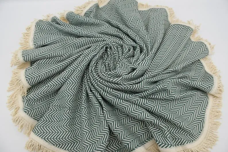 Dark Green 100% Cotton Round Beach Towel